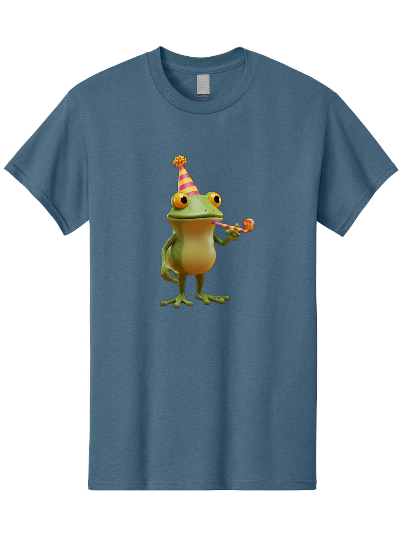 Party-Frog-2 Men'S Graphic Tee, 100% Cotton, Comfortable Casual Summer Wear, Machine Washable, Funny Cartoon Frog, Party Hat, Blowout Noise Maker, Playful Gesture, Whimsical Character, Vibrant Colors, Celebratory Mood, Comical Image, Bac210 4