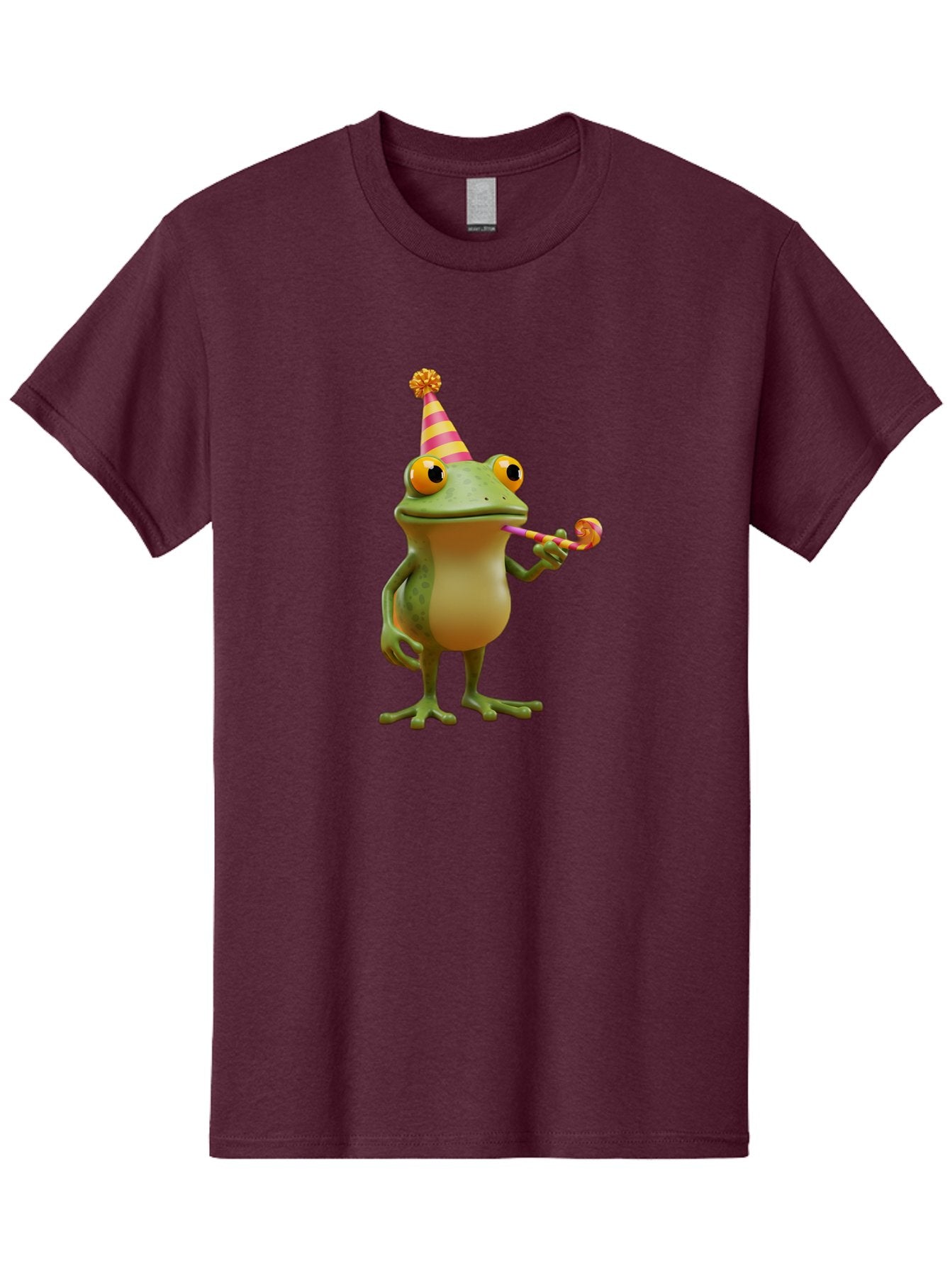 Party-Frog-2 Men'S Graphic Tee, 100% Cotton, Comfortable Casual Summer Wear, Machine Washable, Funny Cartoon Frog, Party Hat, Blowout Noise Maker, Playful Gesture, Whimsical Character, Vibrant Colors, Celebratory Mood, Comical Image, Bac210 9