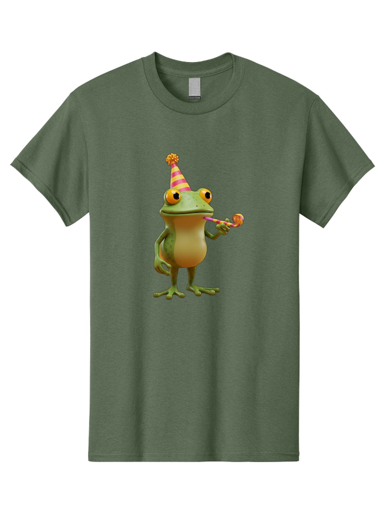 Party-Frog-2 Men'S Graphic Tee, 100% Cotton, Comfortable Casual Summer Wear, Machine Washable, Funny Cartoon Frog, Party Hat, Blowout Noise Maker, Playful Gesture, Whimsical Character, Vibrant Colors, Celebratory Mood, Comical Image, Bac210 7