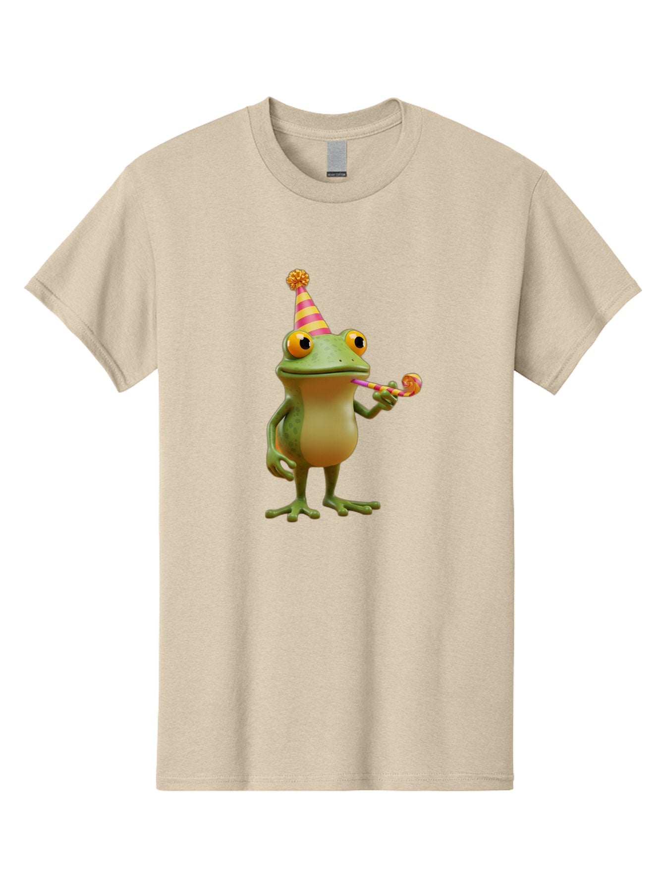 Party-Frog-2 Men'S Graphic Tee, 100% Cotton, Comfortable Casual Summer Wear, Machine Washable, Funny Cartoon Frog, Party Hat, Blowout Noise Maker, Playful Gesture, Whimsical Character, Vibrant Colors, Celebratory Mood, Comical Image, Bac210