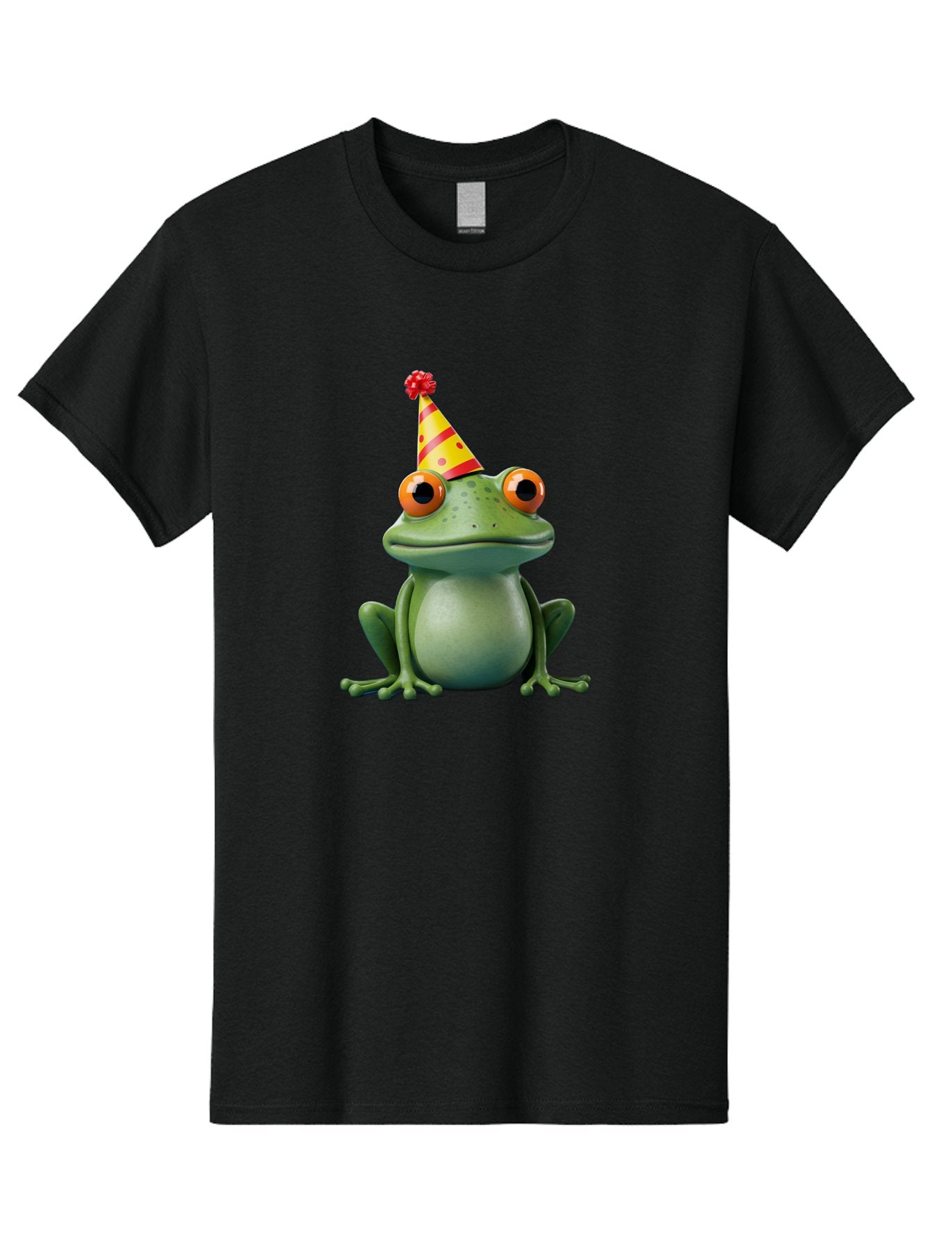 Party-Frog-3 Men'S Graphic Tee, 100% Cotton, Comfortable Casual Summer Wear, Machine Washable, Cartoon Frog, Party Hat, Festive Atmosphere, Celebration Mode, Fun And Playful, Vibrant Colors, Happy Mood, 3D Rendering, Humorous Character, Bac211