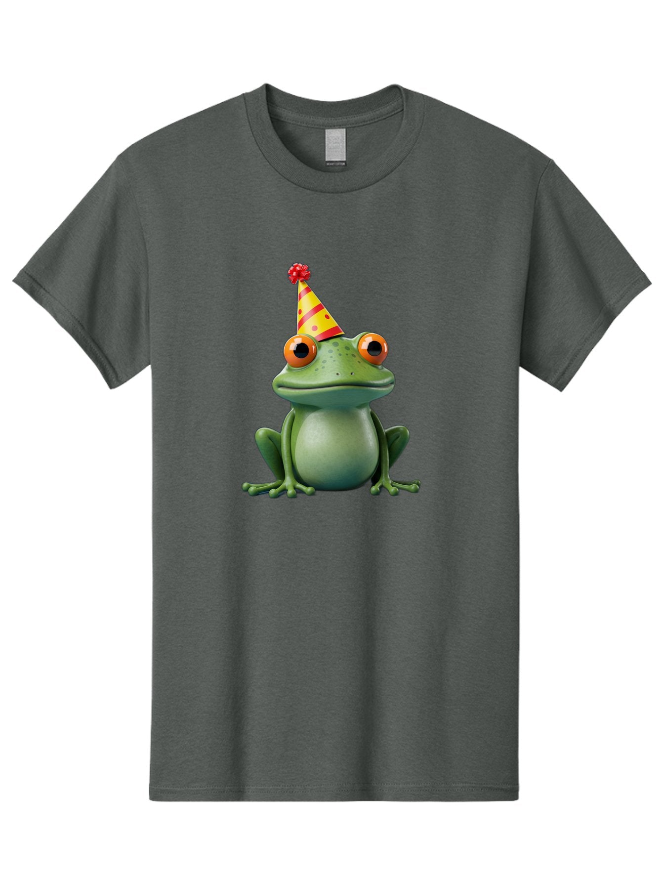 Party-Frog-3 Men'S Graphic Tee, 100% Cotton, Comfortable Casual Summer Wear, Machine Washable, Cartoon Frog, Party Hat, Festive Atmosphere, Celebration Mode, Fun And Playful, Vibrant Colors, Happy Mood, 3D Rendering, Humorous Character, Bac211