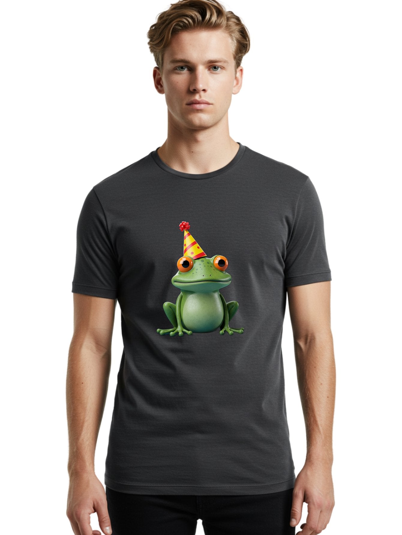 Party-Frog-3 Men'S Graphic Tee, 100% Cotton, Comfortable Casual Summer Wear, Machine Washable, Cartoon Frog, Party Hat, Festive Atmosphere, Celebration Mode, Fun And Playful, Vibrant Colors, Happy Mood, 3D Rendering, Humorous Character, Bac211 27