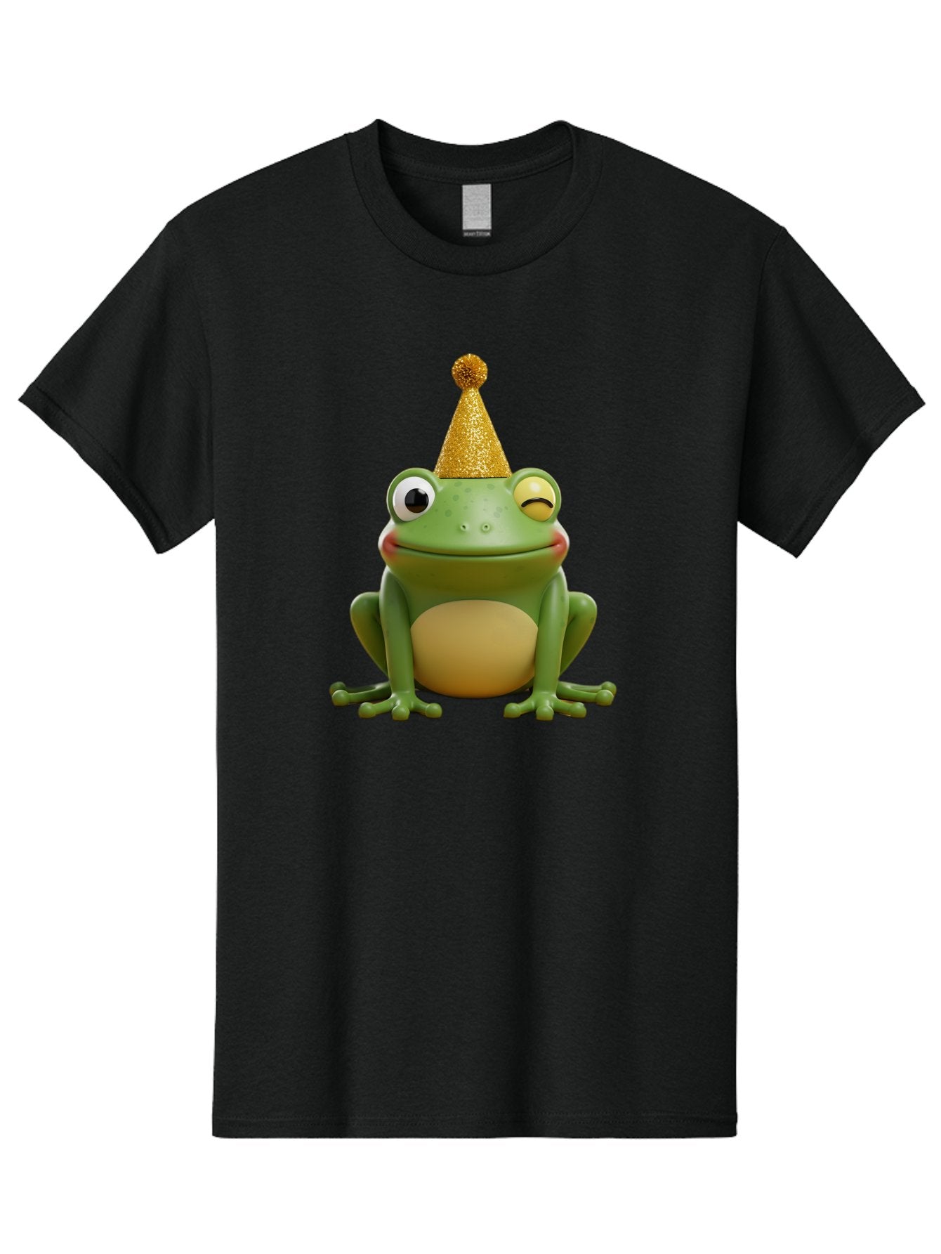 Party-Frog-5 Men'S Graphic Tee, 100% Cotton, Comfortable Casual Summer Wear, Machine Washable, Funny Cartoon Frog, Party Hat, Gold Confetti Hat, Celebration, Happiness, Cute Amphibian, Party Animal, Humorous Illustration, Whimsical Design, Bac213 3