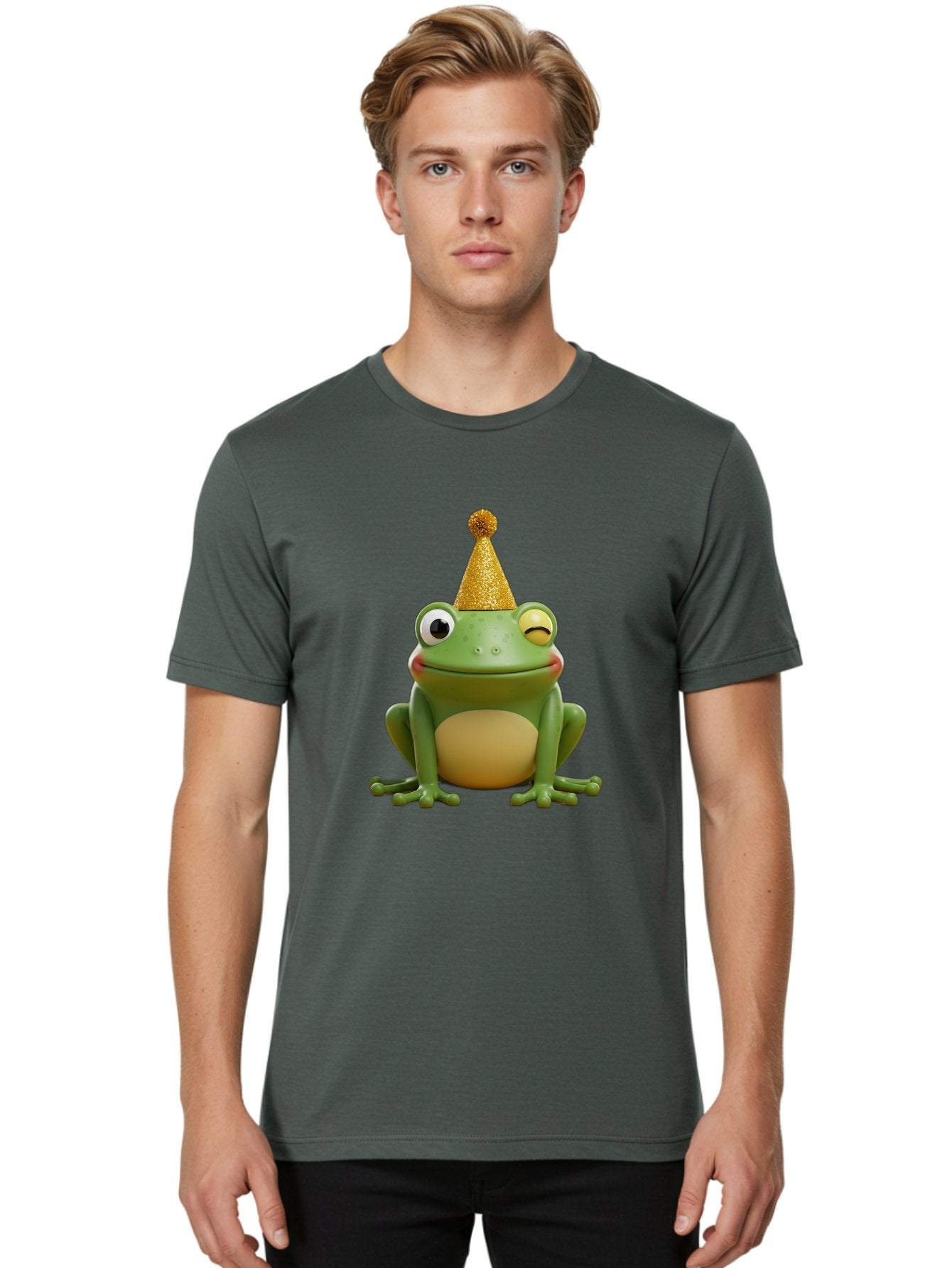 Party-Frog-5 Men'S Graphic Tee, 100% Cotton, Comfortable Casual Summer Wear, Machine Washable, Funny Cartoon Frog, Party Hat, Gold Confetti Hat, Celebration, Happiness, Cute Amphibian, Party Animal, Humorous Illustration, Whimsical Design, Bac213 26