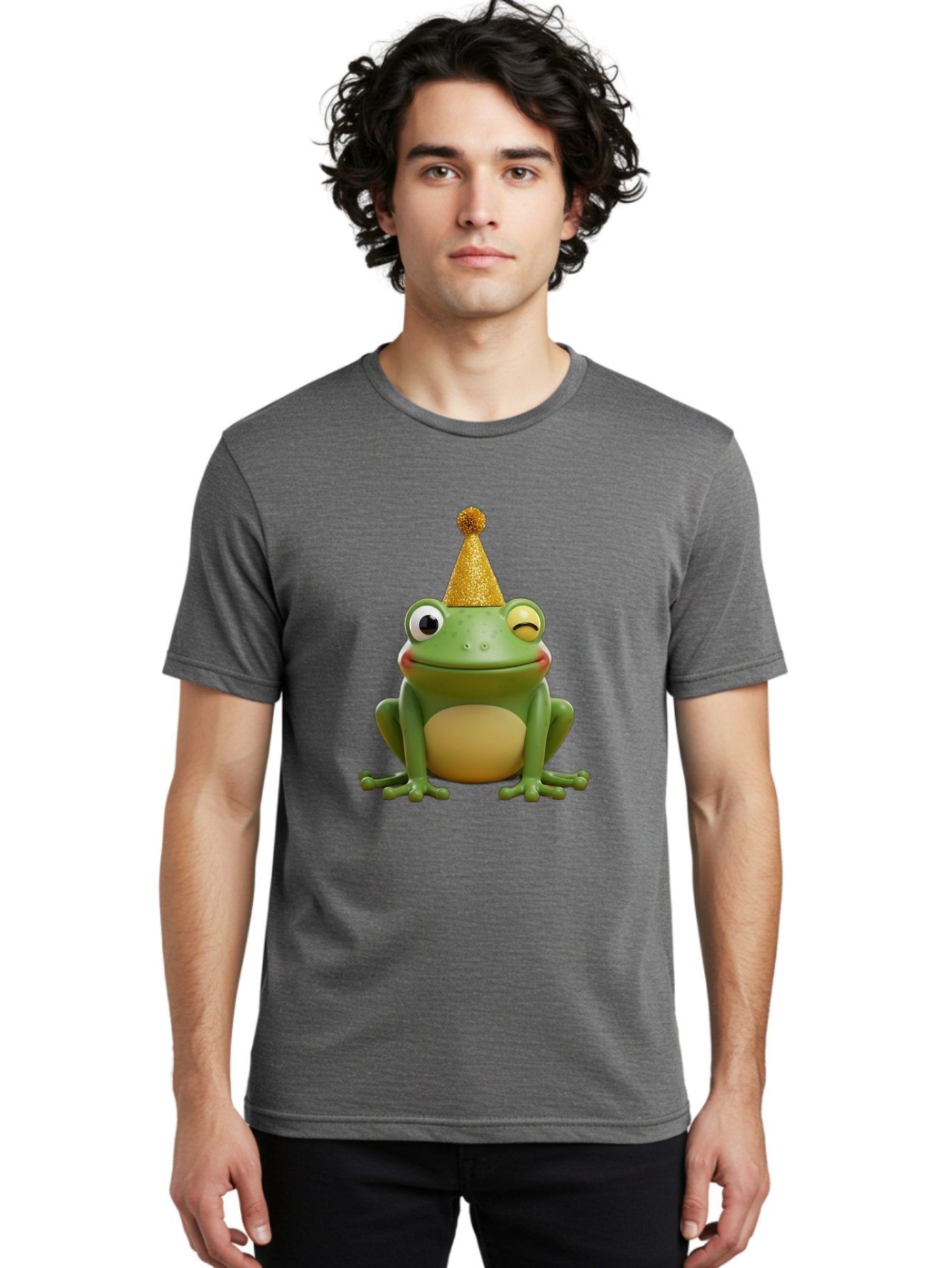 Party-Frog-5 Men'S Graphic Tee, 100% Cotton, Comfortable Casual Summer Wear, Machine Washable, Funny Cartoon Frog, Party Hat, Gold Confetti Hat, Celebration, Happiness, Cute Amphibian, Party Animal, Humorous Illustration, Whimsical Design, Bac213 28