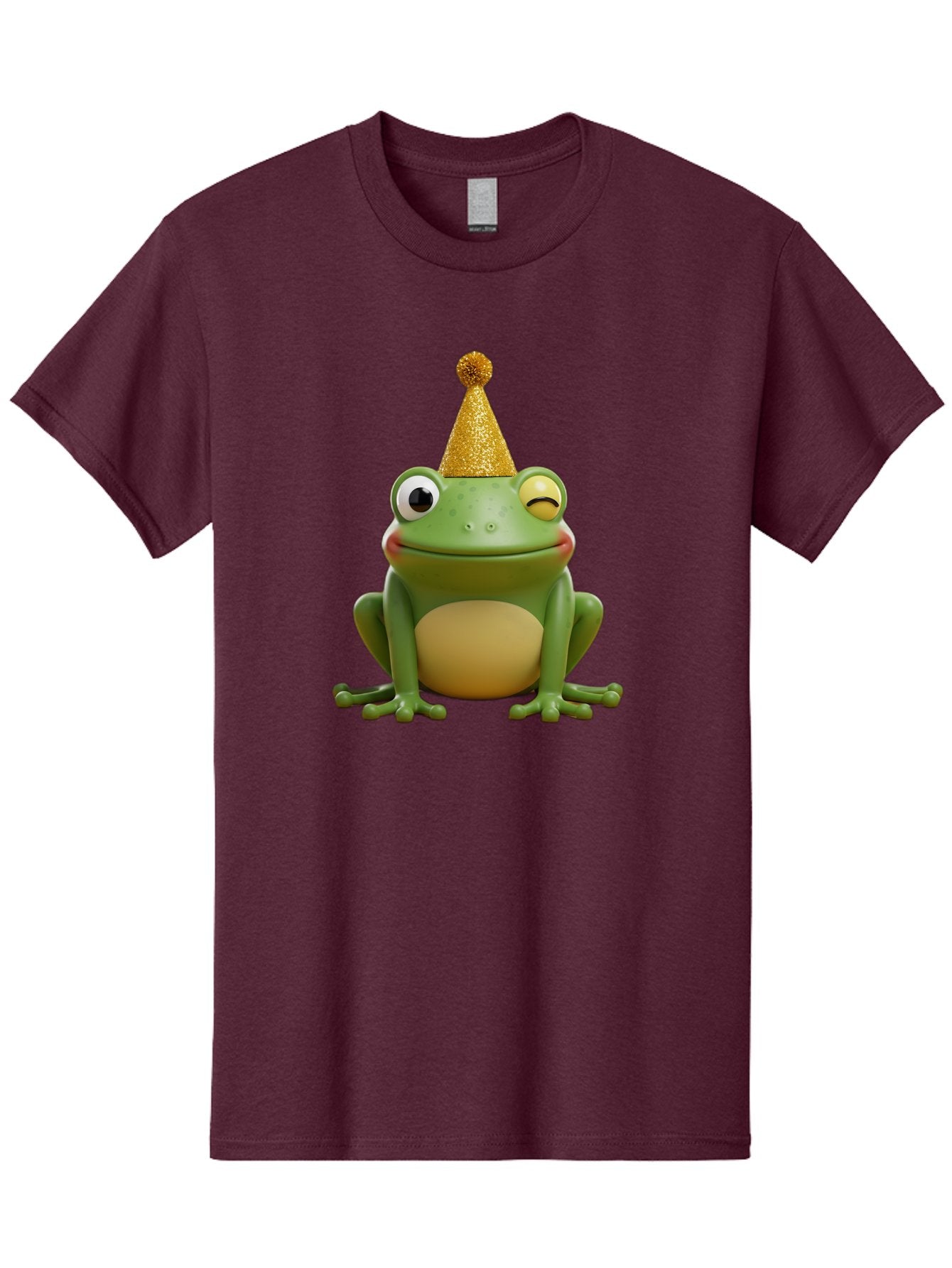 Party-Frog-5 Men'S Graphic Tee, 100% Cotton, Comfortable Casual Summer Wear, Machine Washable, Funny Cartoon Frog, Party Hat, Gold Confetti Hat, Celebration, Happiness, Cute Amphibian, Party Animal, Humorous Illustration, Whimsical Design, Bac213