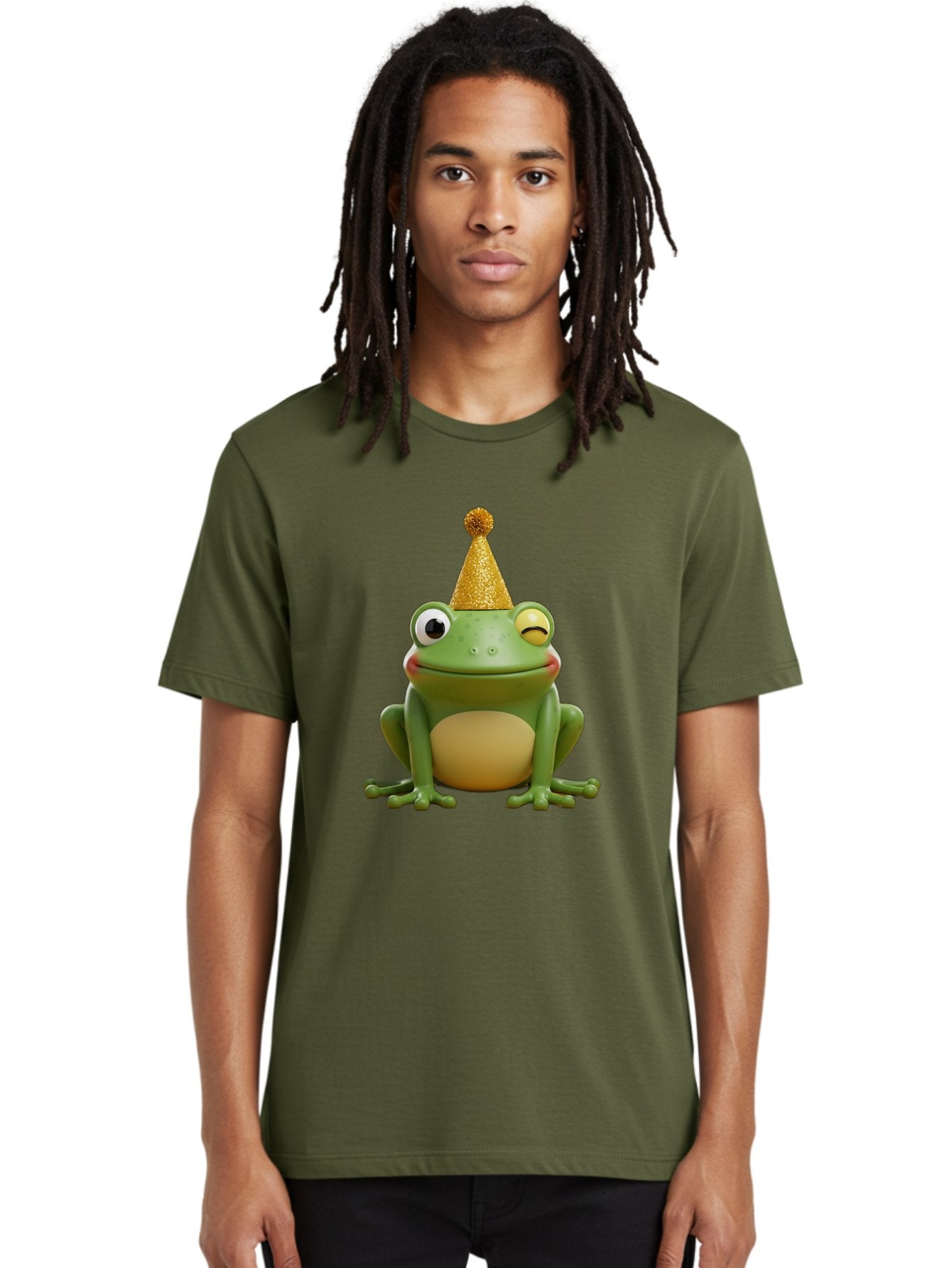 Party-Frog-5 Men'S Graphic Tee, 100% Cotton, Comfortable Casual Summer Wear, Machine Washable, Funny Cartoon Frog, Party Hat, Gold Confetti Hat, Celebration, Happiness, Cute Amphibian, Party Animal, Humorous Illustration, Whimsical Design, Bac213 24