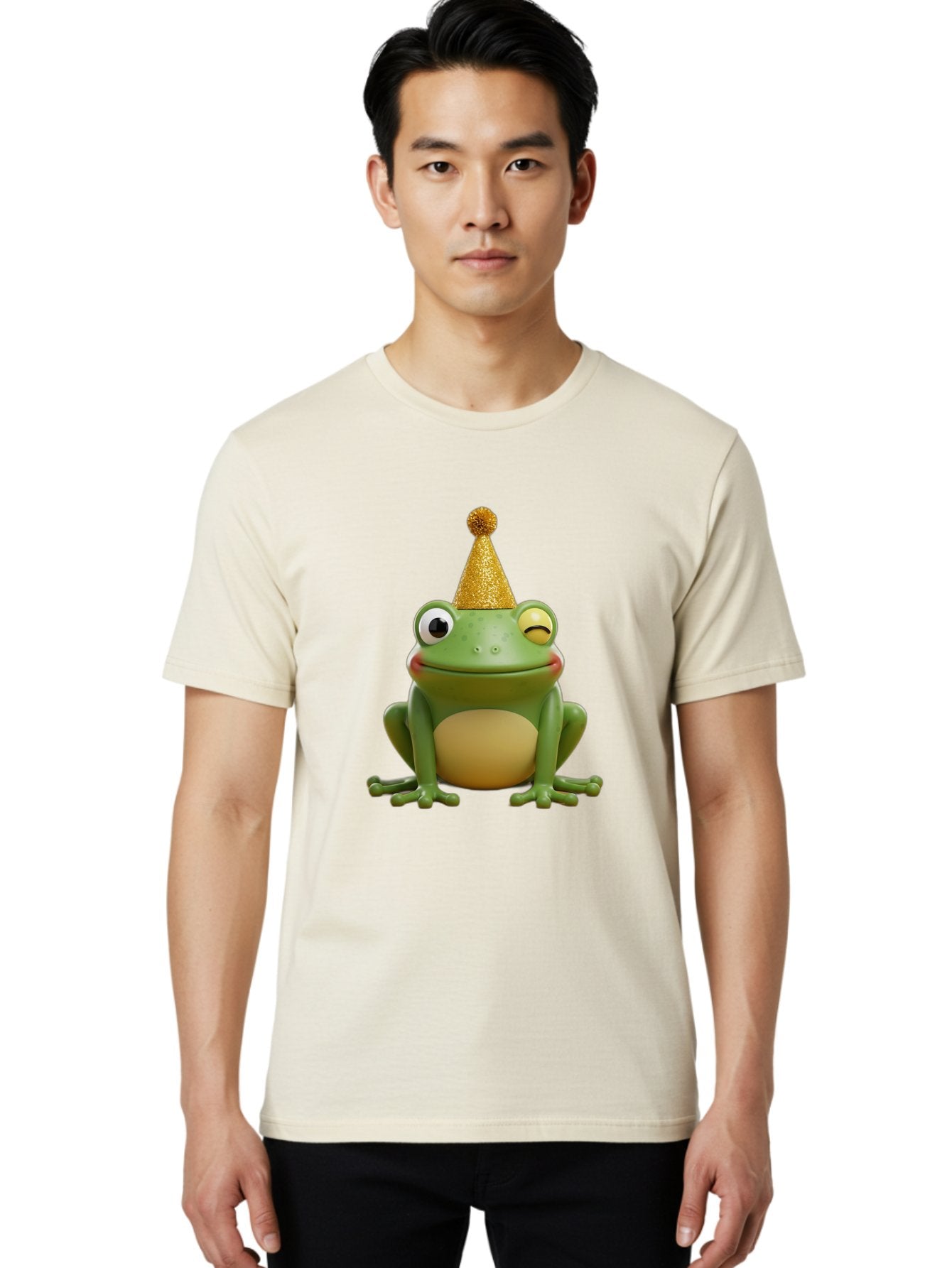 Party-Frog-5 Men'S Graphic Tee, 100% Cotton, Comfortable Casual Summer Wear, Machine Washable, Funny Cartoon Frog, Party Hat, Gold Confetti Hat, Celebration, Happiness, Cute Amphibian, Party Animal, Humorous Illustration, Whimsical Design, Bac213 23