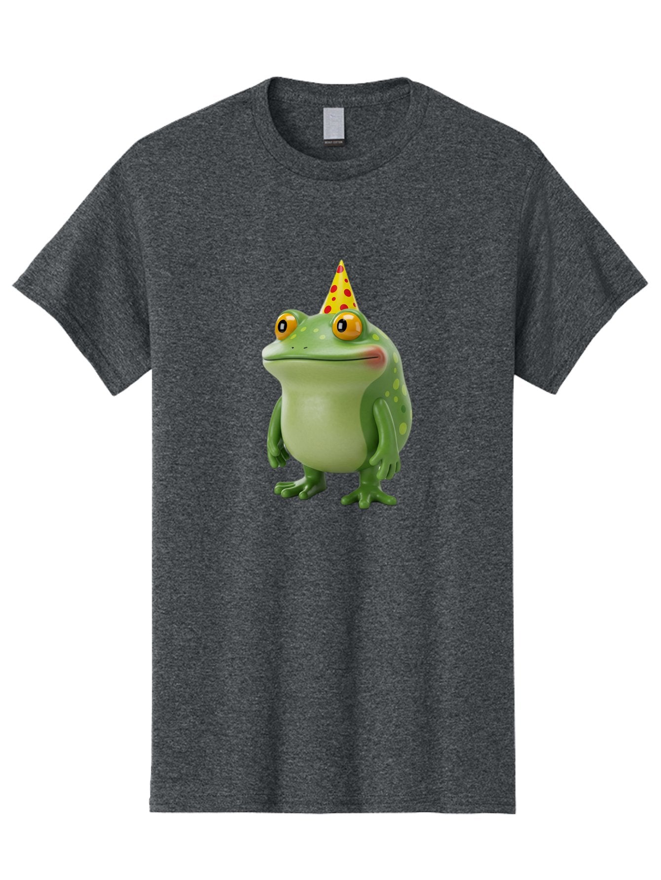 Party-Frog-Hat Men'S Graphic Tee, 100% Cotton, Comfortable Casual Summer Wear, Machine Washable, Cartoon Frog, Birthday Party, Festive Atmosphere, Yellow Party Hat, Red Polka Dots, Large Orange Eyes, Green Amphibian, Fun Celebration, Bac214 4