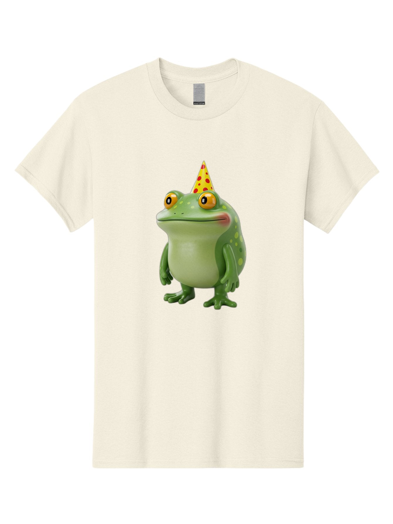 Party-Frog-Hat Men'S Graphic Tee, 100% Cotton, Comfortable Casual Summer Wear, Machine Washable, Cartoon Frog, Birthday Party, Festive Atmosphere, Yellow Party Hat, Red Polka Dots, Large Orange Eyes, Green Amphibian, Fun Celebration, Bac214 6