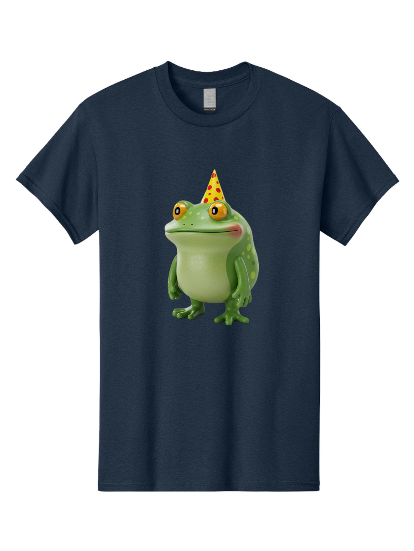 Party-Frog-Hat Men'S Graphic Tee, 100% Cotton, Comfortable Casual Summer Wear, Machine Washable, Cartoon Frog, Birthday Party, Festive Atmosphere, Yellow Party Hat, Red Polka Dots, Large Orange Eyes, Green Amphibian, Fun Celebration, Bac214 14