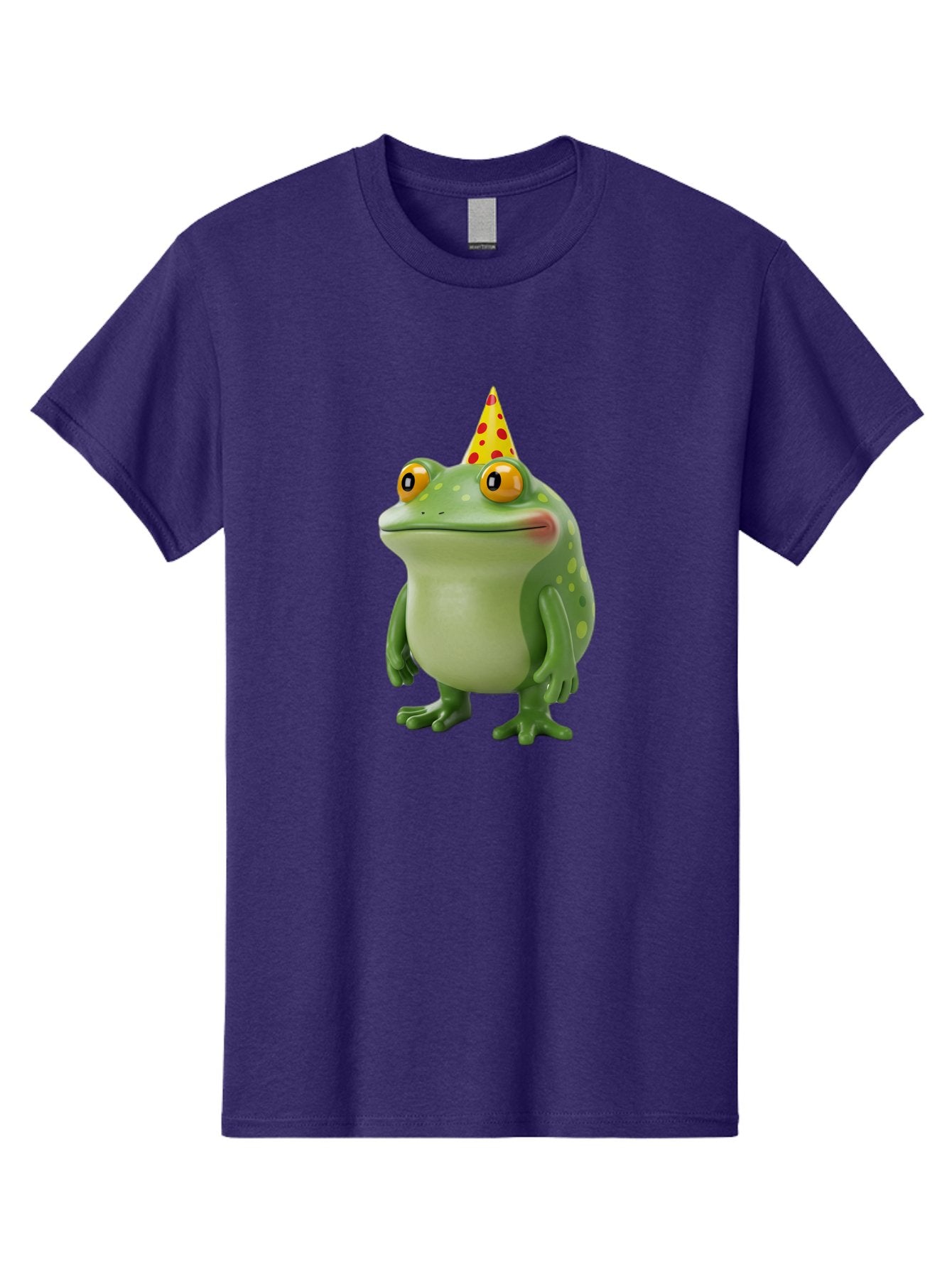Party-Frog-Hat Men'S Graphic Tee, 100% Cotton, Comfortable Casual Summer Wear, Machine Washable, Cartoon Frog, Birthday Party, Festive Atmosphere, Yellow Party Hat, Red Polka Dots, Large Orange Eyes, Green Amphibian, Fun Celebration, Bac214 13