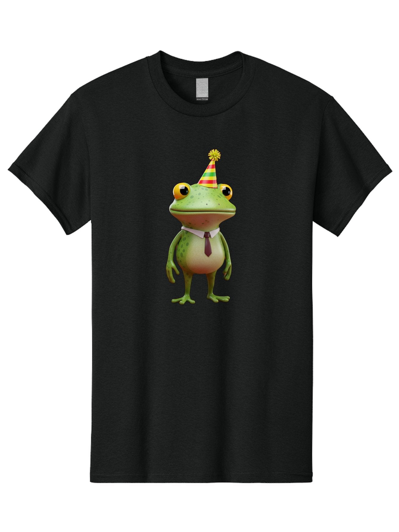Party-Frog Men'S Graphic Tee, 100% Cotton, Comfortable Casual Summer Wear, Machine Washable, Funny Cartoon Frog, Party Hat, Festive Atmosphere, Celebration Mode, Comical Character, Animated Creature, Joyful Expression, Playful Vibe, Bac215 3