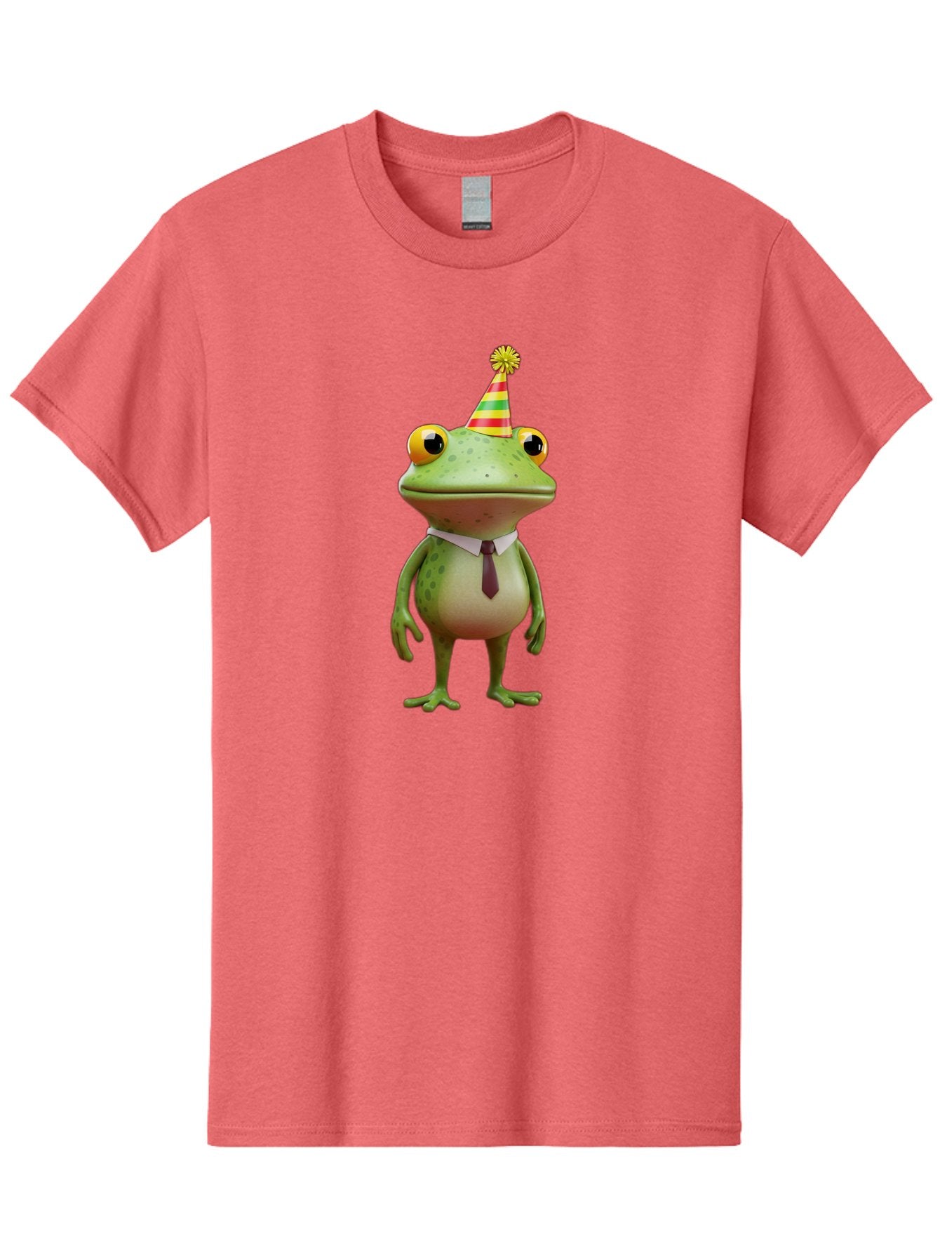 Party-Frog Men'S Graphic Tee, 100% Cotton, Comfortable Casual Summer Wear, Machine Washable, Funny Cartoon Frog, Party Hat, Festive Atmosphere, Celebration Mode, Comical Character, Animated Creature, Joyful Expression, Playful Vibe, Bac215