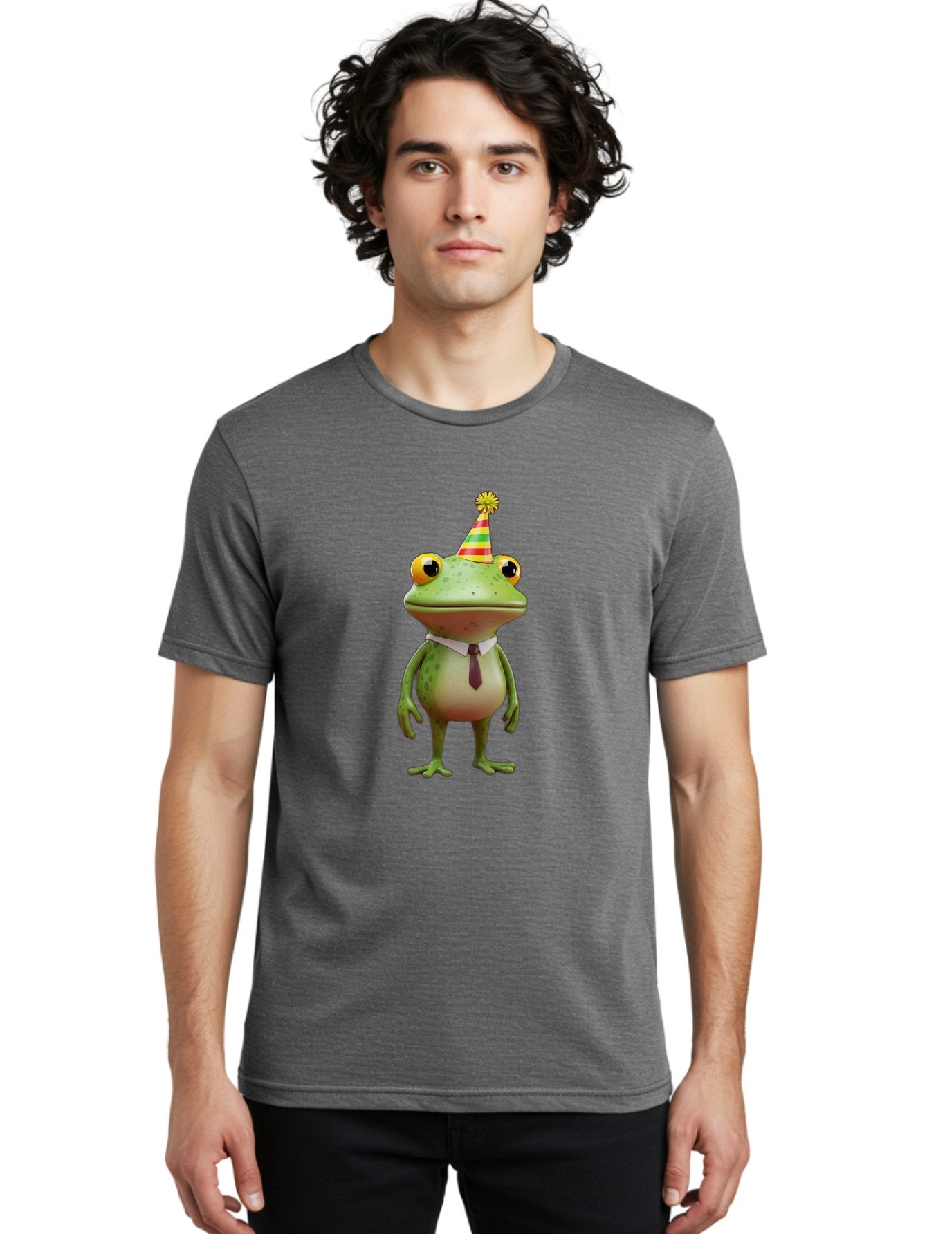 Party-Frog Men'S Graphic Tee, 100% Cotton, Comfortable Casual Summer Wear, Machine Washable, Funny Cartoon Frog, Party Hat, Festive Atmosphere, Celebration Mode, Comical Character, Animated Creature, Joyful Expression, Playful Vibe, Bac215 23