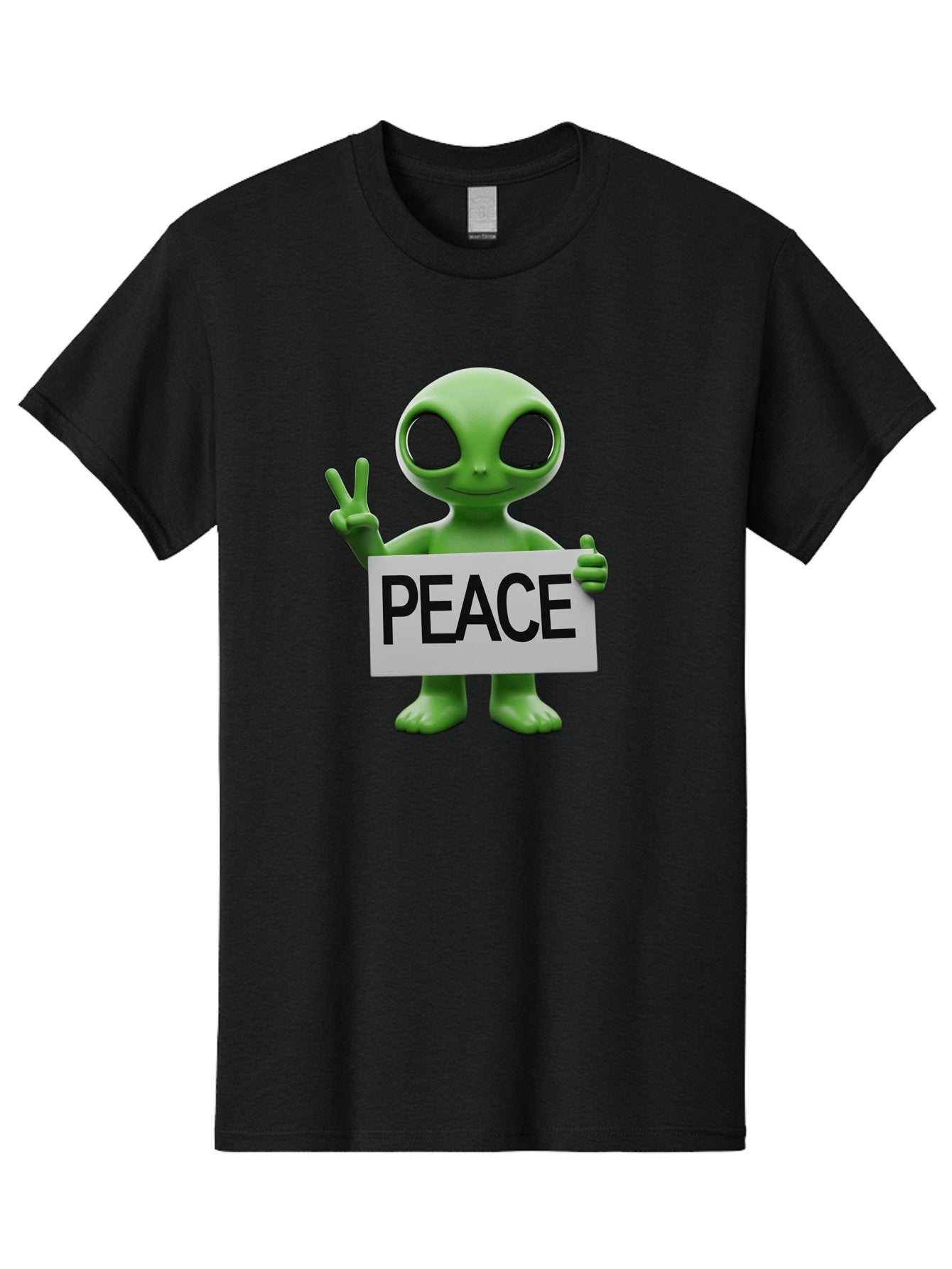 Peace-Alien Men'S Graphic Tee, 100% Cotton, Comfortable Casual Summer Wear, Machine Washable, Alien Holding Peace Sign, Extraterrestrial Being, Peace Symbol, Harmony, Unity, Alien Character, Positive Vibes, 3D Rendering, Funny Alien, Bac217 3