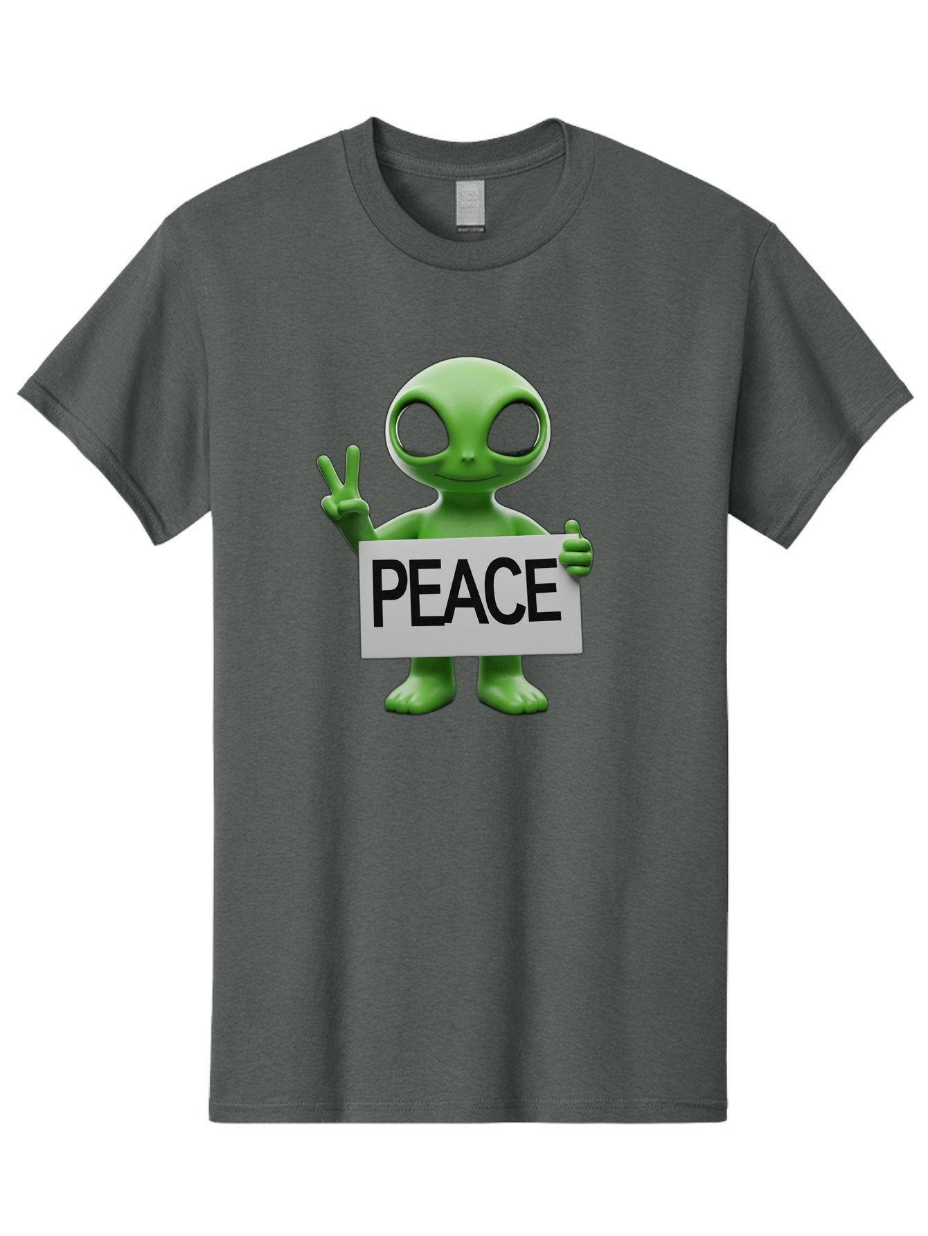 Peace-Alien Men'S Graphic Tee, 100% Cotton, Comfortable Casual Summer Wear, Machine Washable, Alien Holding Peace Sign, Extraterrestrial Being, Peace Symbol, Harmony, Unity, Alien Character, Positive Vibes, 3D Rendering, Funny Alien, Bac217 4