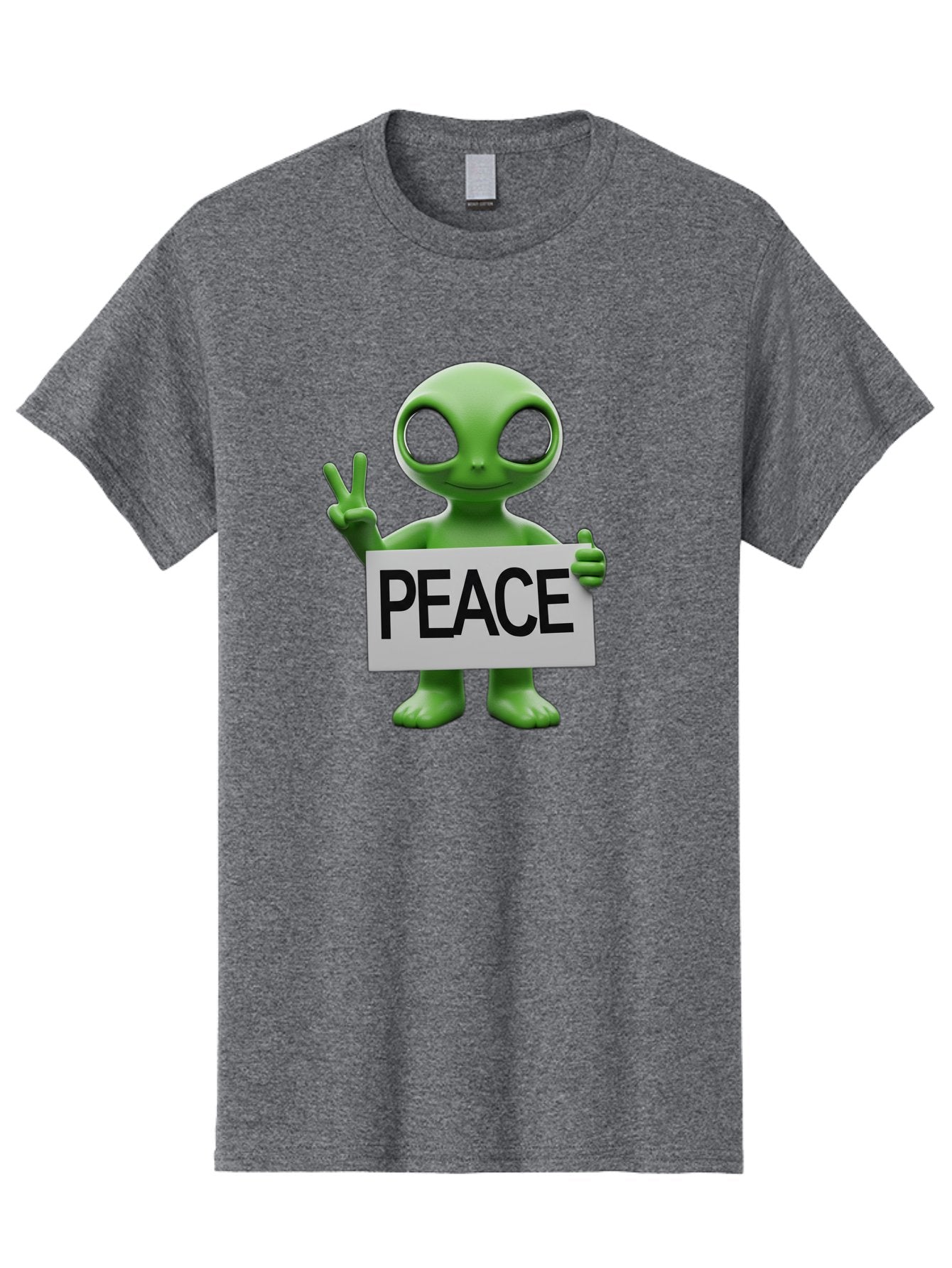 Peace-Alien Men'S Graphic Tee, 100% Cotton, Comfortable Casual Summer Wear, Machine Washable, Alien Holding Peace Sign, Extraterrestrial Being, Peace Symbol, Harmony, Unity, Alien Character, Positive Vibes, 3D Rendering, Funny Alien, Bac217 5