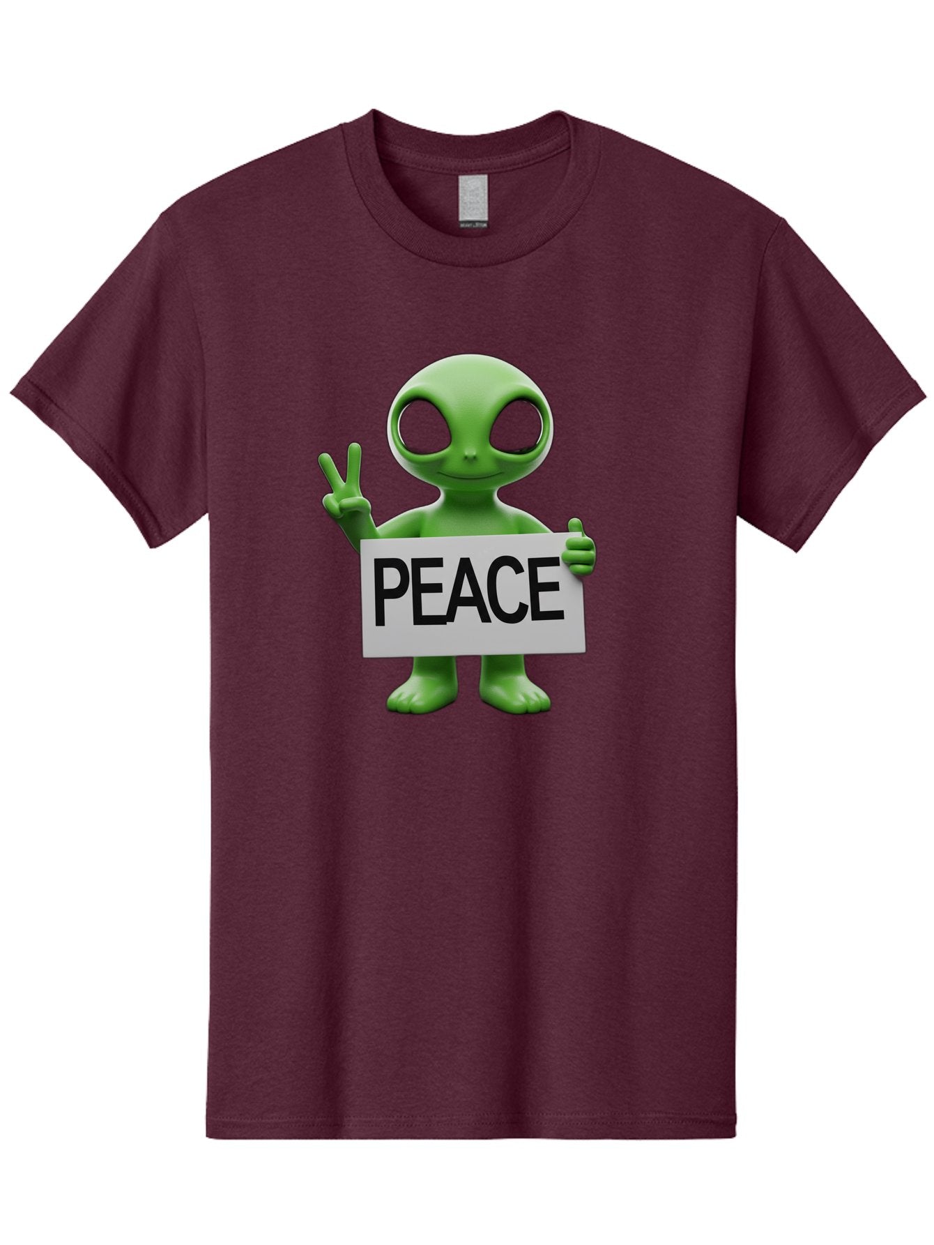 Peace-Alien Men'S Graphic Tee, 100% Cotton, Comfortable Casual Summer Wear, Machine Washable, Alien Holding Peace Sign, Extraterrestrial Being, Peace Symbol, Harmony, Unity, Alien Character, Positive Vibes, 3D Rendering, Funny Alien, Bac217