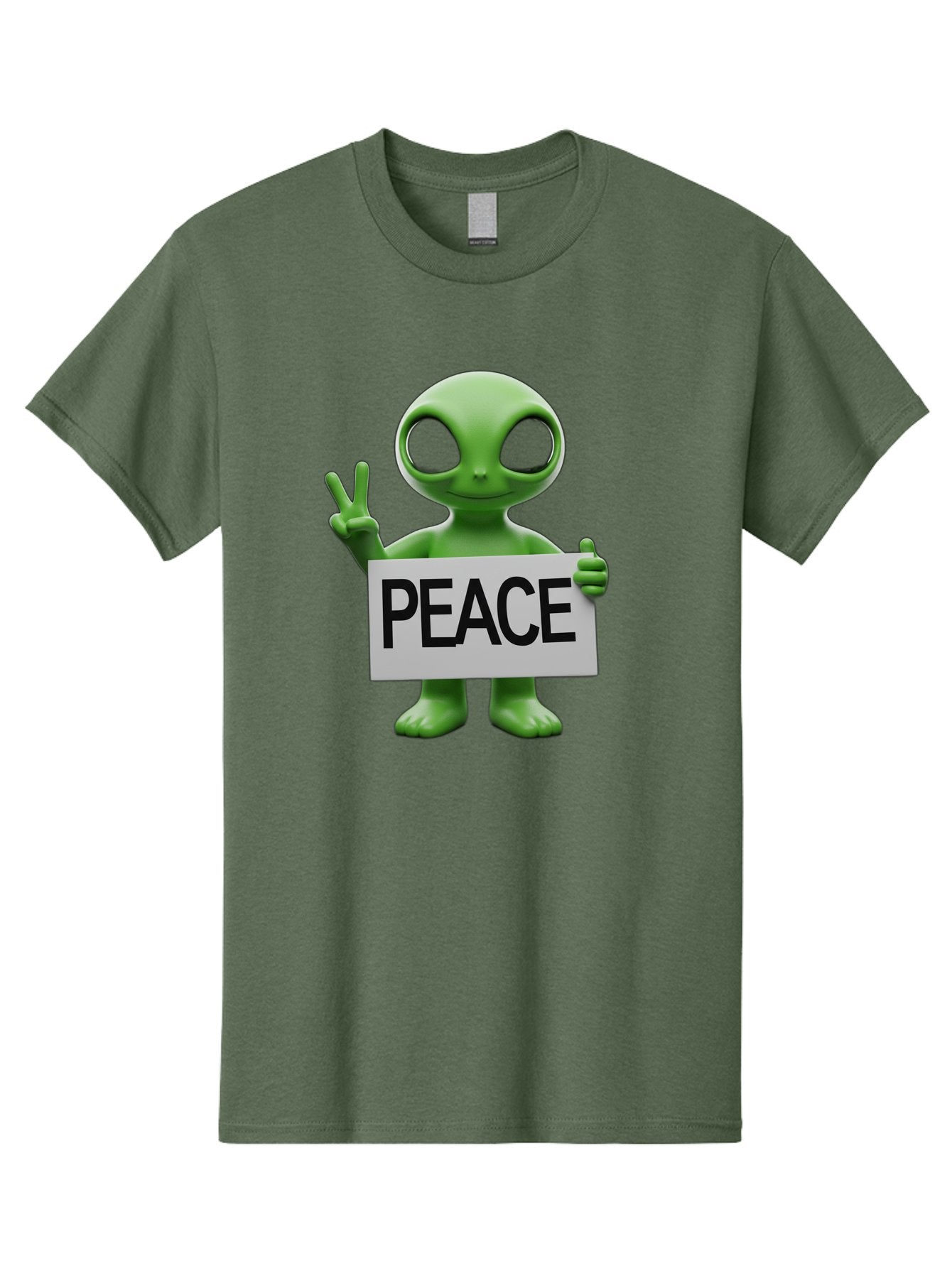 Peace-Alien Men'S Graphic Tee, 100% Cotton, Comfortable Casual Summer Wear, Machine Washable, Alien Holding Peace Sign, Extraterrestrial Being, Peace Symbol, Harmony, Unity, Alien Character, Positive Vibes, 3D Rendering, Funny Alien, Bac217