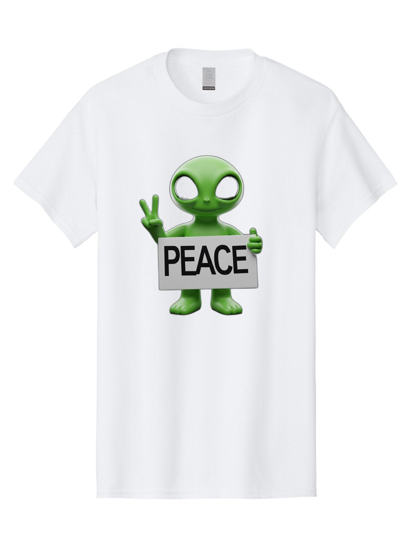 Peace-Alien Men'S Graphic Tee, 100% Cotton, Comfortable Casual Summer Wear, Machine Washable, Alien Holding Peace Sign, Extraterrestrial Being, Peace Symbol, Harmony, Unity, Alien Character, Positive Vibes, 3D Rendering, Funny Alien, Bac217 11