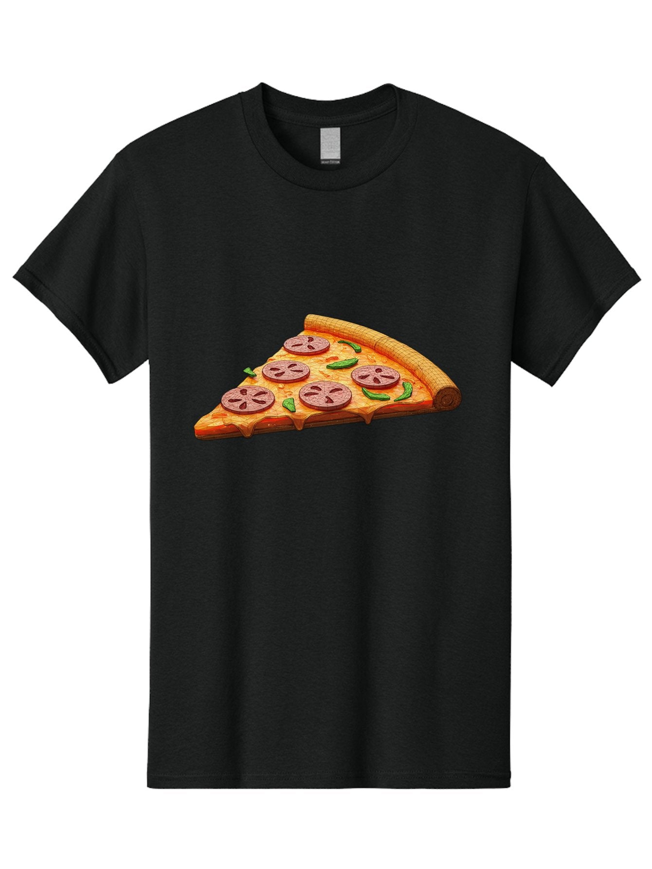 Pepperoni-Pizza-Slice-1 Men'S Graphic Tee, 100% Cotton, Comfortable Casual Summer Wear, Machine Washable, Pepperoni Pizza Slice, Melted Cheese, Pepperoni Slices, Jalapeno Peppers, Cartoon-Style Pizza, Food Illustration, Savory Treat Bac219
