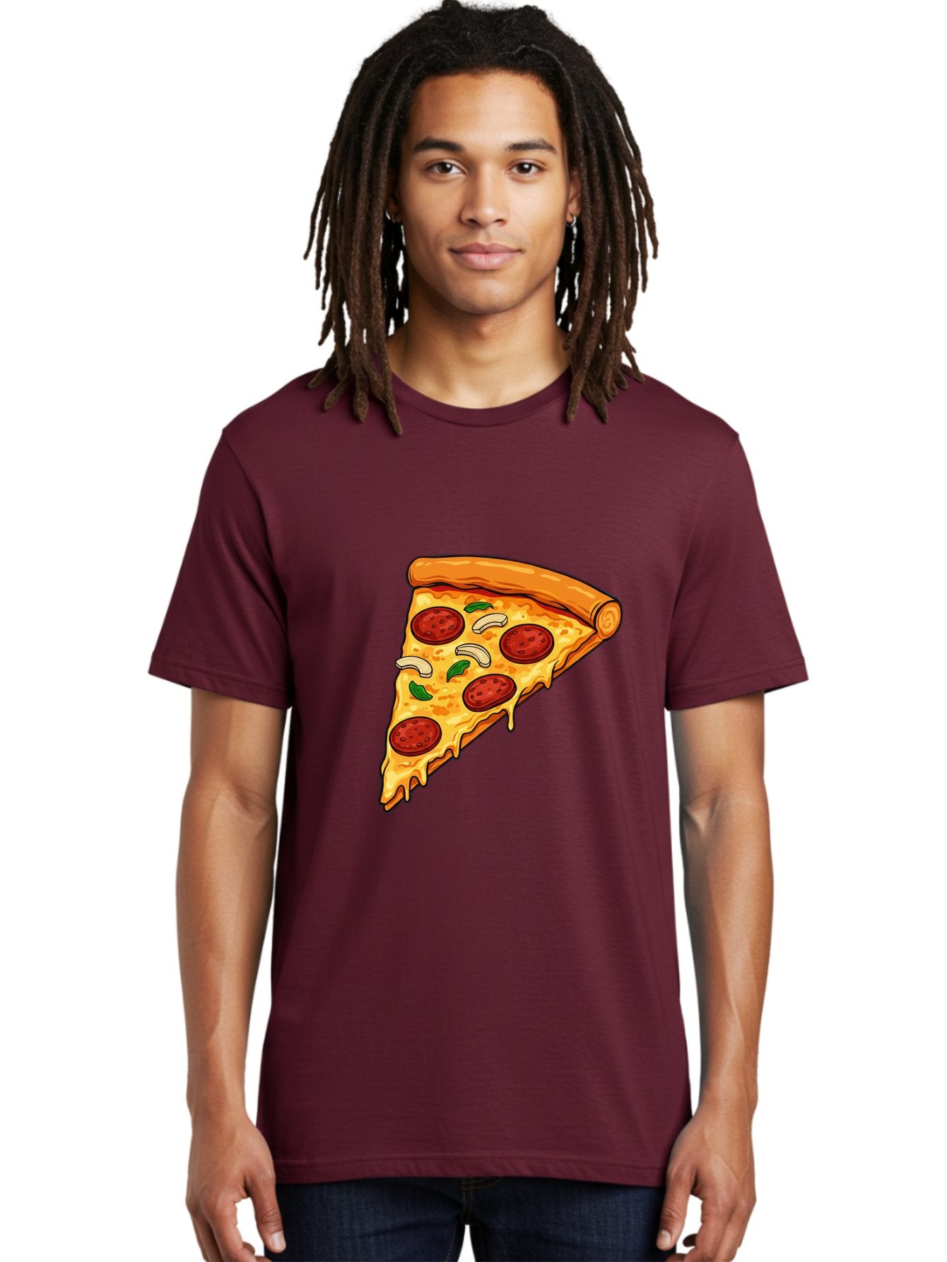 Pepperoni-Pizza-Slice-13 Men'S Graphic Tee, 100% Cotton, Comfortable Casual Summer Wear, Machine Washable, Cheesy Pizza Slice, Pepperoni Pizza, Melting Cheese, Crusty Edge, Fresh Basil Leaves, Savory Toppings, Italian Cuisine, Delicious Food, Bac223 25