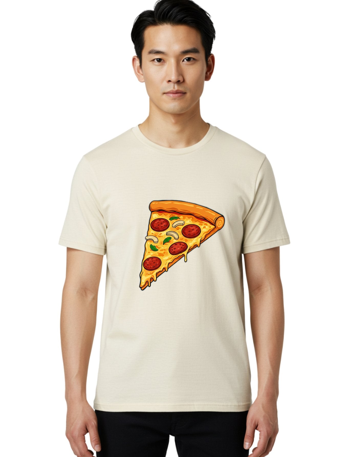 Pepperoni-Pizza-Slice-13 Men'S Graphic Tee, 100% Cotton, Comfortable Casual Summer Wear, Machine Washable, Cheesy Pizza Slice, Pepperoni Pizza, Melting Cheese, Crusty Edge, Fresh Basil Leaves, Savory Toppings, Italian Cuisine, Delicious Food, Bac223 22