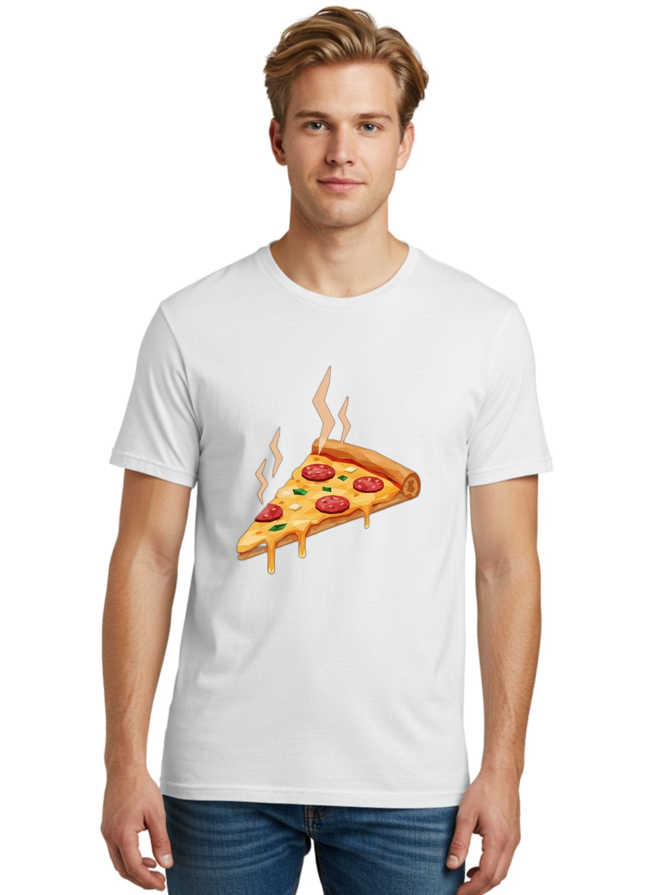 Pepperoni-Pizza-Slice-15 Men'S Graphic Tee, 100% Cotton, Comfortable Casual Summer Wear, Machine Washable, Pepperoni Pizza Slice, Melting Cheese, Green Peppers, Mozzarella, Hot, Fresh, Savory, Italian Cuisine, Melted Mozzarella, Gooey Cheese, Bac225 24