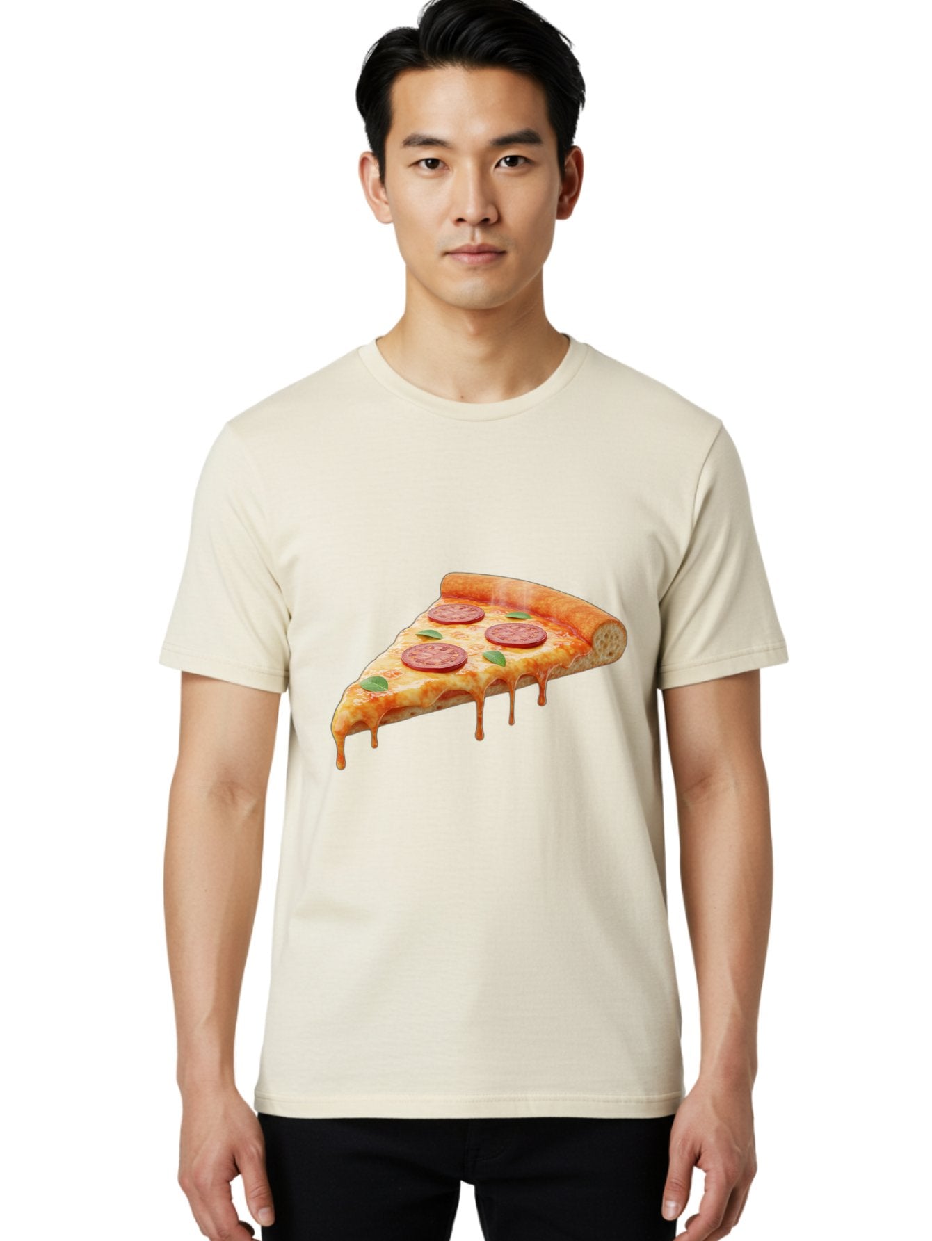 Pepperoni-Pizza-Slice-16 Men'S Graphic Tee, 100% Cotton, Comfortable Casual Summer Wear, Machine Washable, Pepperoni Pizza, Pizza Slice, Melting Cheese, Pepperoni Toppings, Basil Leaves, Italian Food, Savory Delight, Tasty Treat, Bac226 25