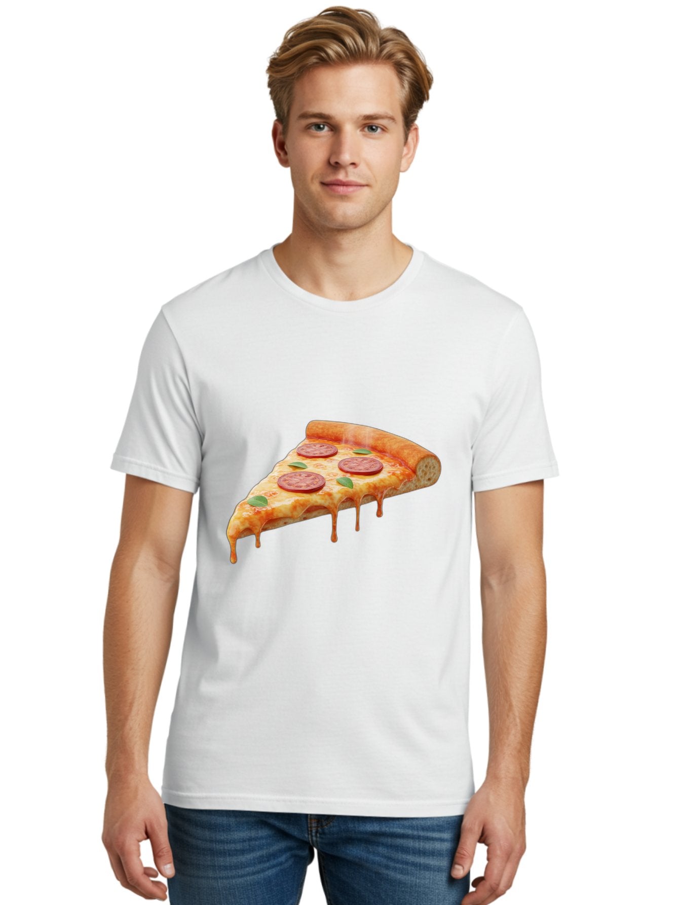 Pepperoni-Pizza-Slice-16 Men'S Graphic Tee, 100% Cotton, Comfortable Casual Summer Wear, Machine Washable, Pepperoni Pizza, Pizza Slice, Melting Cheese, Pepperoni Toppings, Basil Leaves, Italian Food, Savory Delight, Tasty Treat, Bac226 24