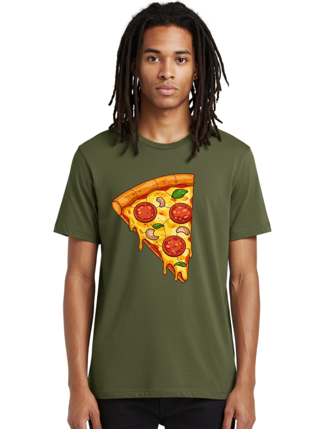 Pepperoni-Pizza-Slice-2 Men'S Graphic Tee, 100% Cotton, Comfortable Casual Summer Wear, Machine Washable, Cheesy Pizza Slice, Pepperoni Pizza, Cashew Nuts, Basil Leaves, Melted Cheese, Golden Crust, Cartoon Pizza, Pizza Graphics, Bac230 30