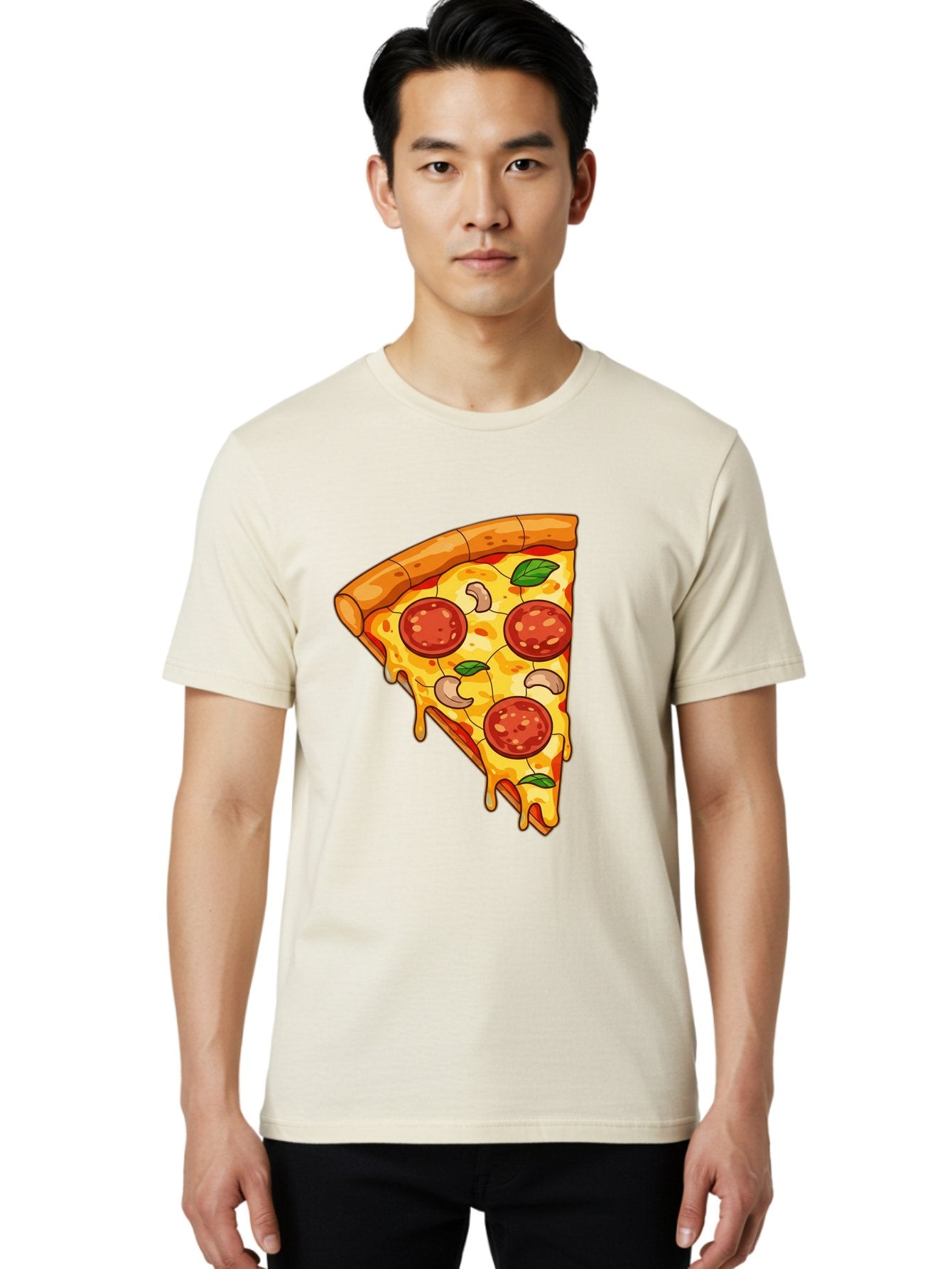 Pepperoni-Pizza-Slice-2 Men'S Graphic Tee, 100% Cotton, Comfortable Casual Summer Wear, Machine Washable, Cheesy Pizza Slice, Pepperoni Pizza, Cashew Nuts, Basil Leaves, Melted Cheese, Golden Crust, Cartoon Pizza, Pizza Graphics, Bac230 28