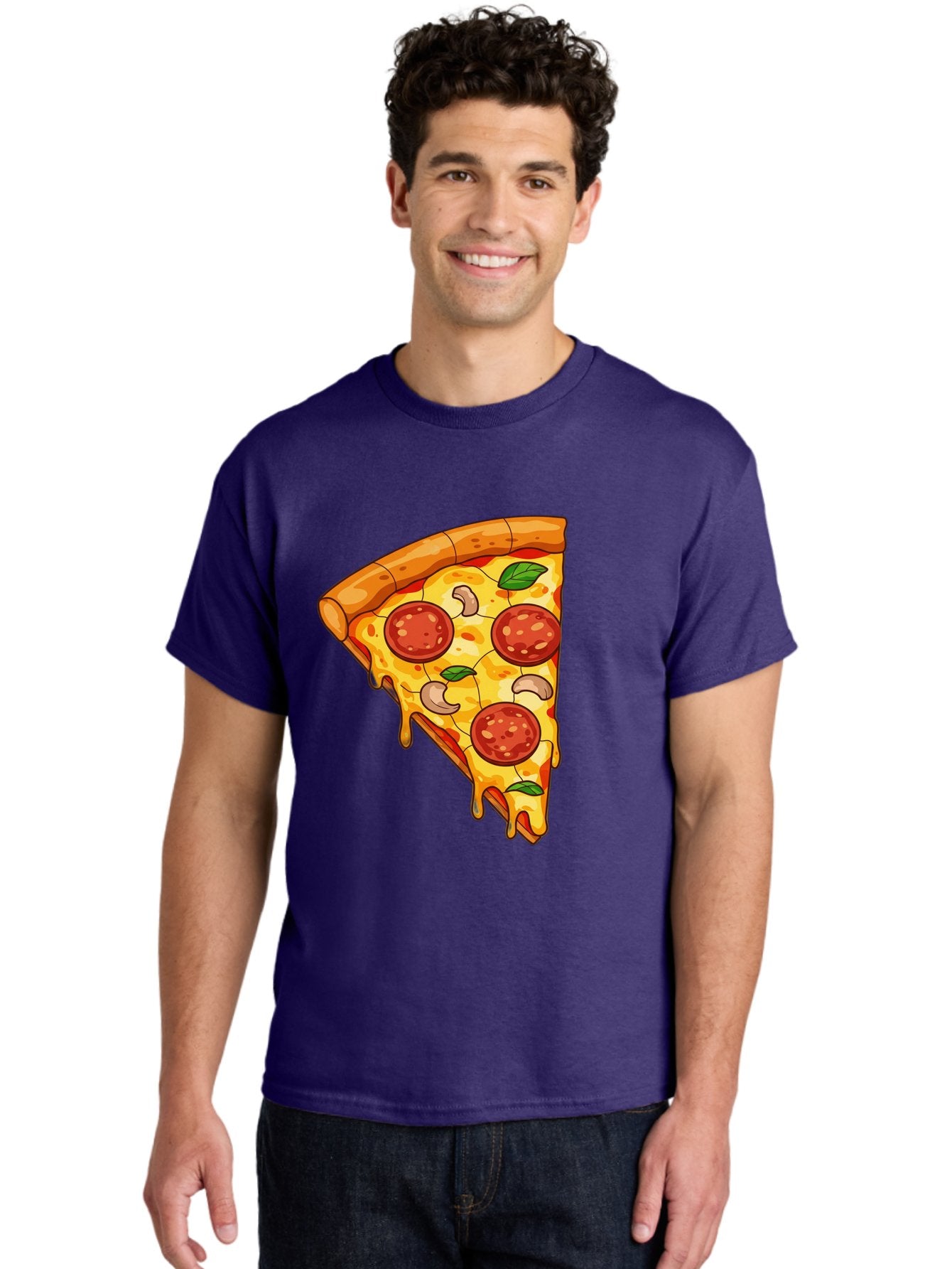 Pepperoni-Pizza-Slice-2 Men'S Graphic Tee, 100% Cotton, Comfortable Casual Summer Wear, Machine Washable, Cheesy Pizza Slice, Pepperoni Pizza, Cashew Nuts, Basil Leaves, Melted Cheese, Golden Crust, Cartoon Pizza, Pizza Graphics, Bac230 23