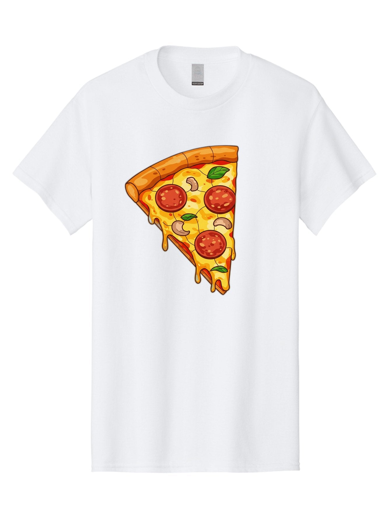 Pepperoni-Pizza-Slice-2 Men'S Graphic Tee, 100% Cotton, Comfortable Casual Summer Wear, Machine Washable, Cheesy Pizza Slice, Pepperoni Pizza, Cashew Nuts, Basil Leaves, Melted Cheese, Golden Crust, Cartoon Pizza, Pizza Graphics, Bac230 7