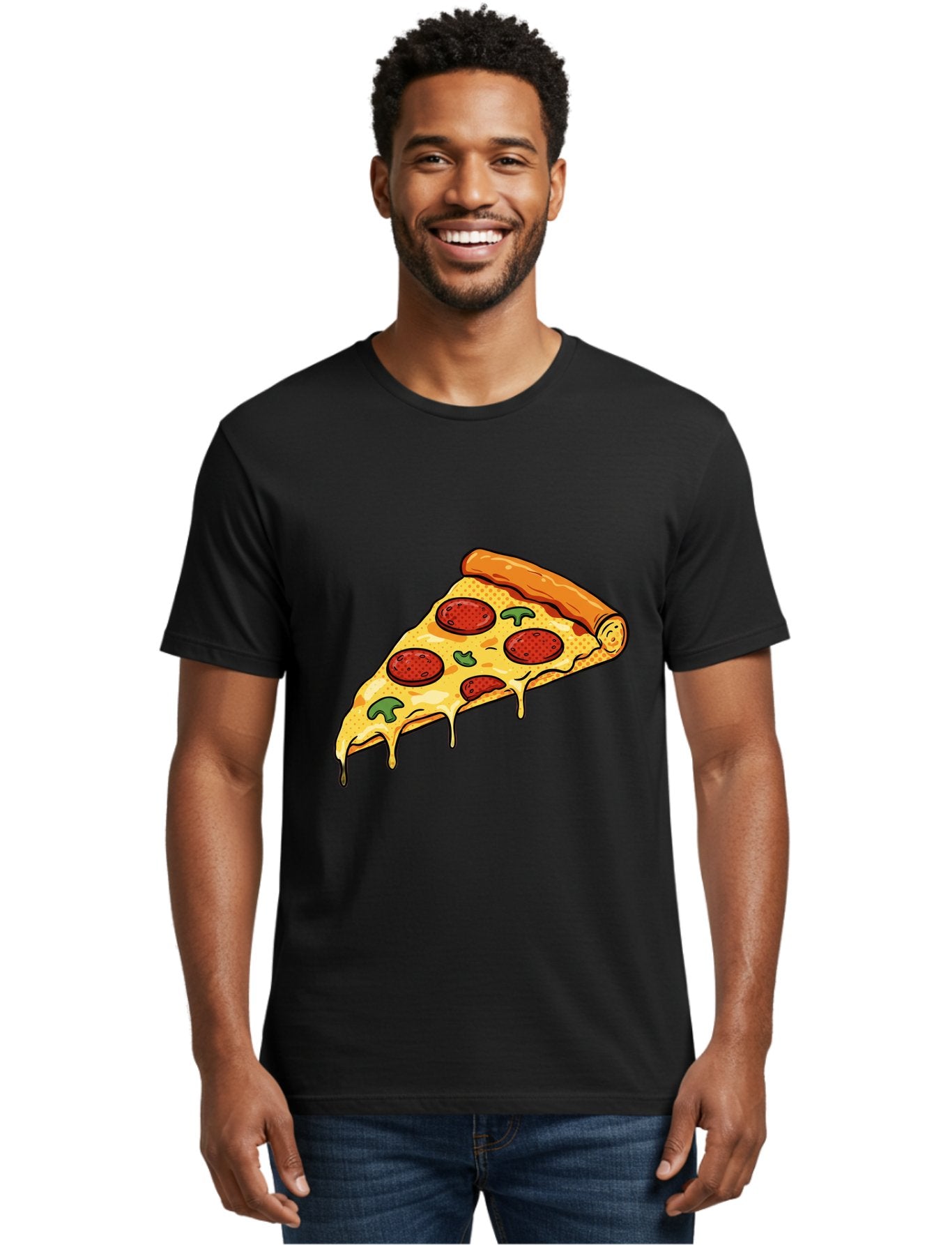 Pepperoni-Pizza-Slice-20 Men'S Graphic Tee, 100% Cotton, Comfortable Casual Summer Wear, Machine Washable, Pepperoni Pizza, Pizza Slice, Melted Cheese, Green Peppers, Tomato Sauce, Italian Food, Food Illustration, Cartoon Pizza, Tasty Pizza, Bac231 28