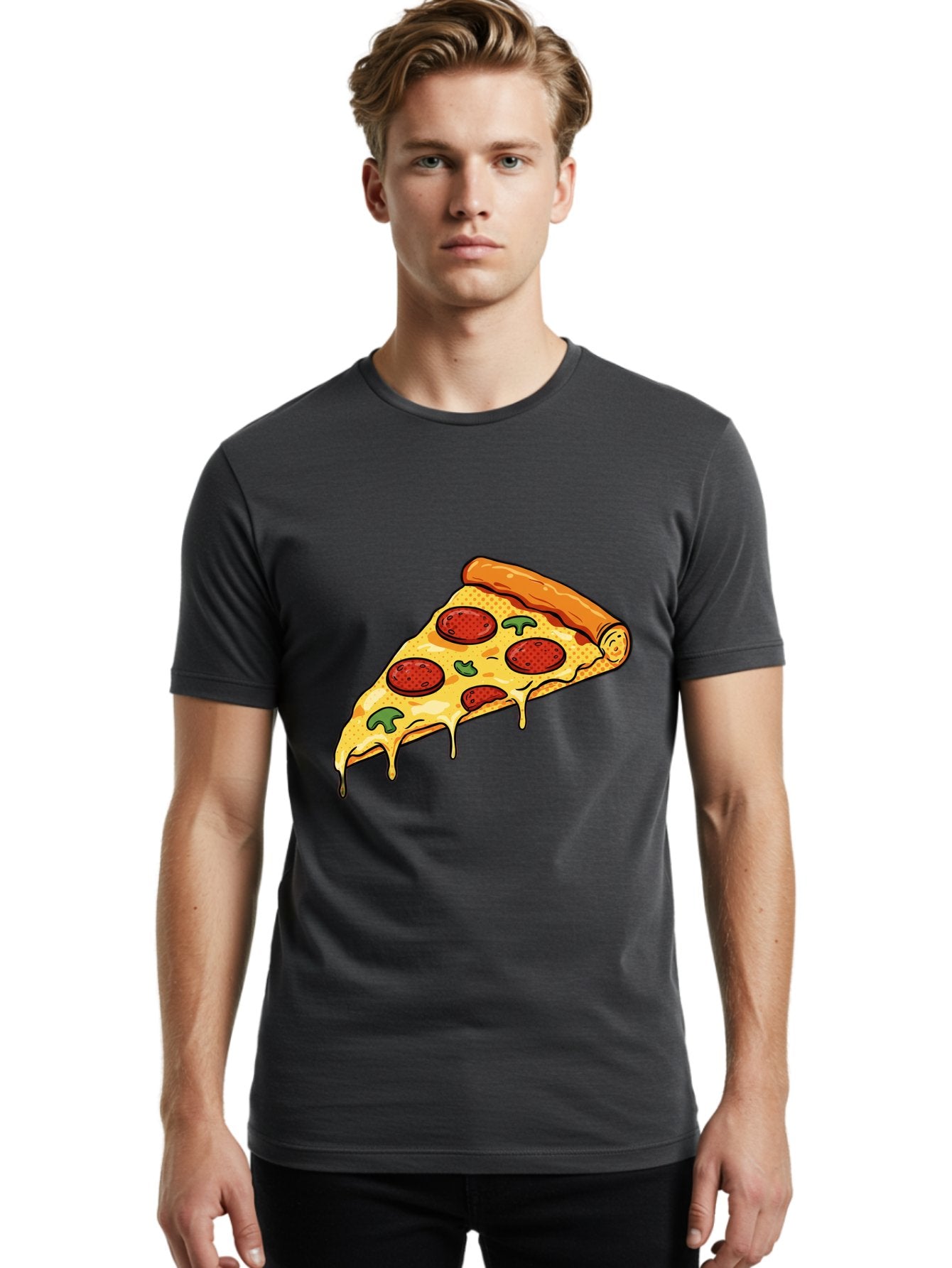 Pepperoni-Pizza-Slice-20 Men'S Graphic Tee, 100% Cotton, Comfortable Casual Summer Wear, Machine Washable, Pepperoni Pizza, Pizza Slice, Melted Cheese, Green Peppers, Tomato Sauce, Italian Food, Food Illustration, Cartoon Pizza, Tasty Pizza, Bac231 30