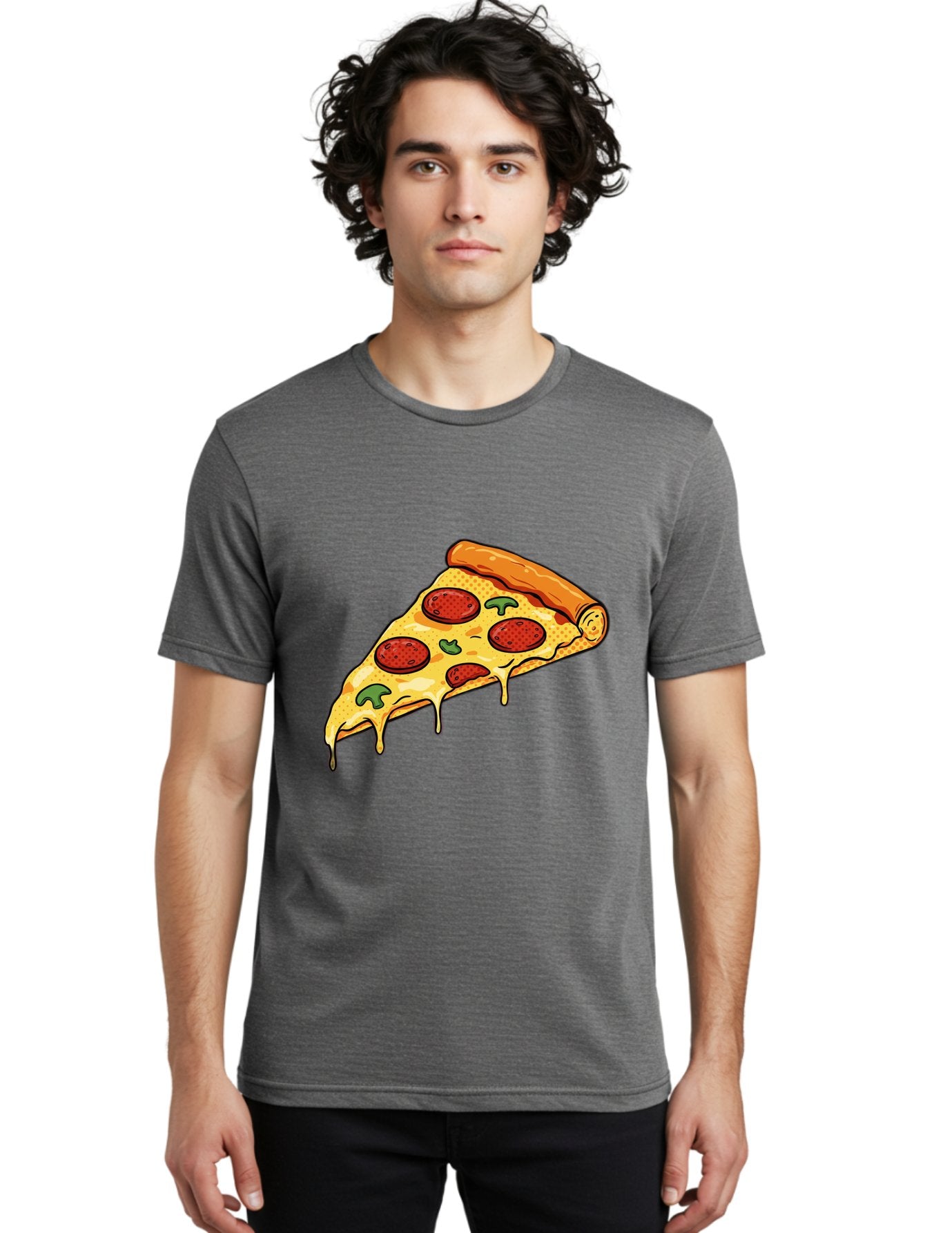 Pepperoni-Pizza-Slice-20 Men'S Graphic Tee, 100% Cotton, Comfortable Casual Summer Wear, Machine Washable, Pepperoni Pizza, Pizza Slice, Melted Cheese, Green Peppers, Tomato Sauce, Italian Food, Food Illustration, Cartoon Pizza, Tasty Pizza, Bac231 17
