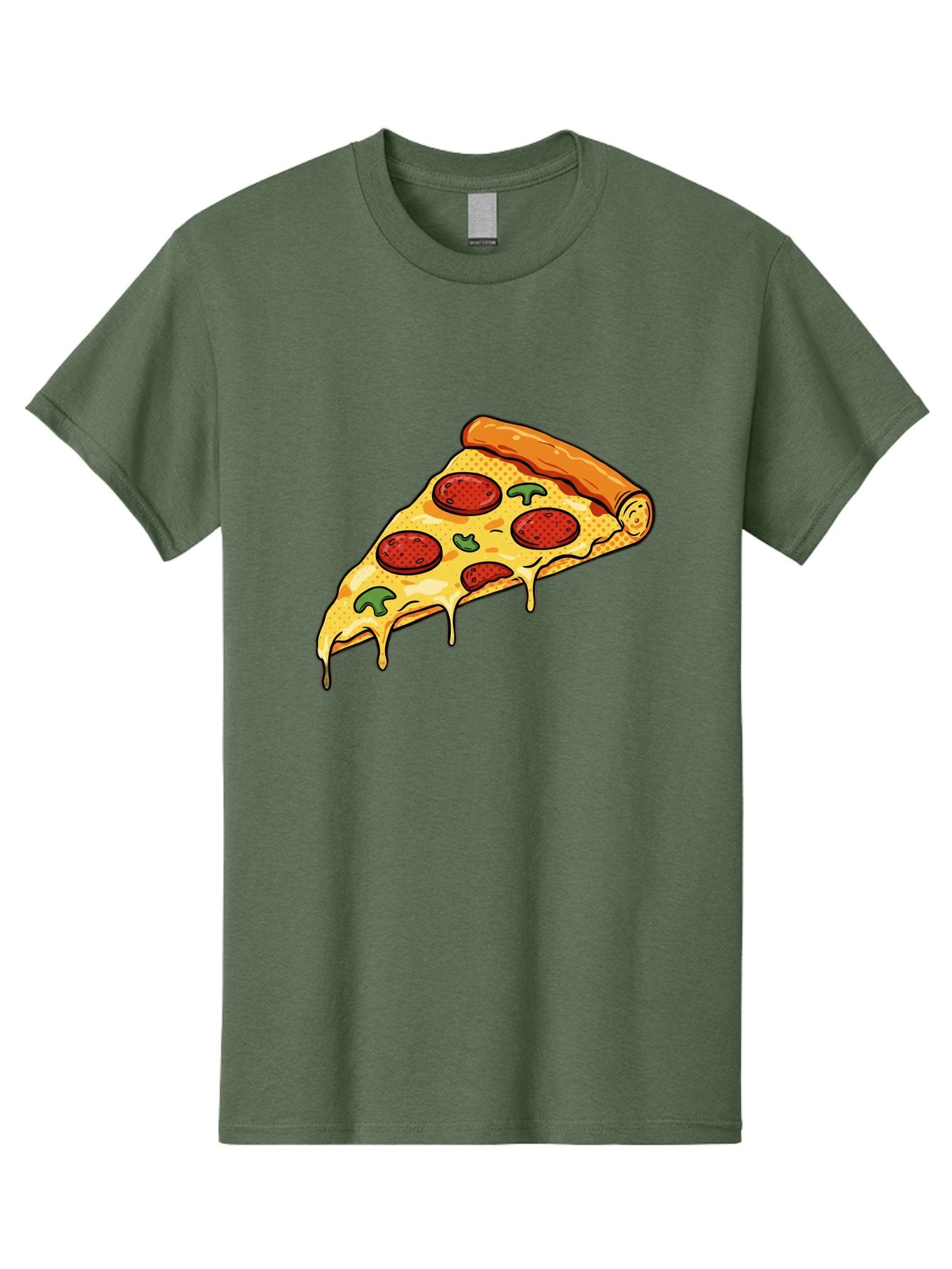 Pepperoni-Pizza-Slice-20 Men'S Graphic Tee, 100% Cotton, Comfortable Casual Summer Wear, Machine Washable, Pepperoni Pizza, Pizza Slice, Melted Cheese, Green Peppers, Tomato Sauce, Italian Food, Food Illustration, Cartoon Pizza, Tasty Pizza, Bac231