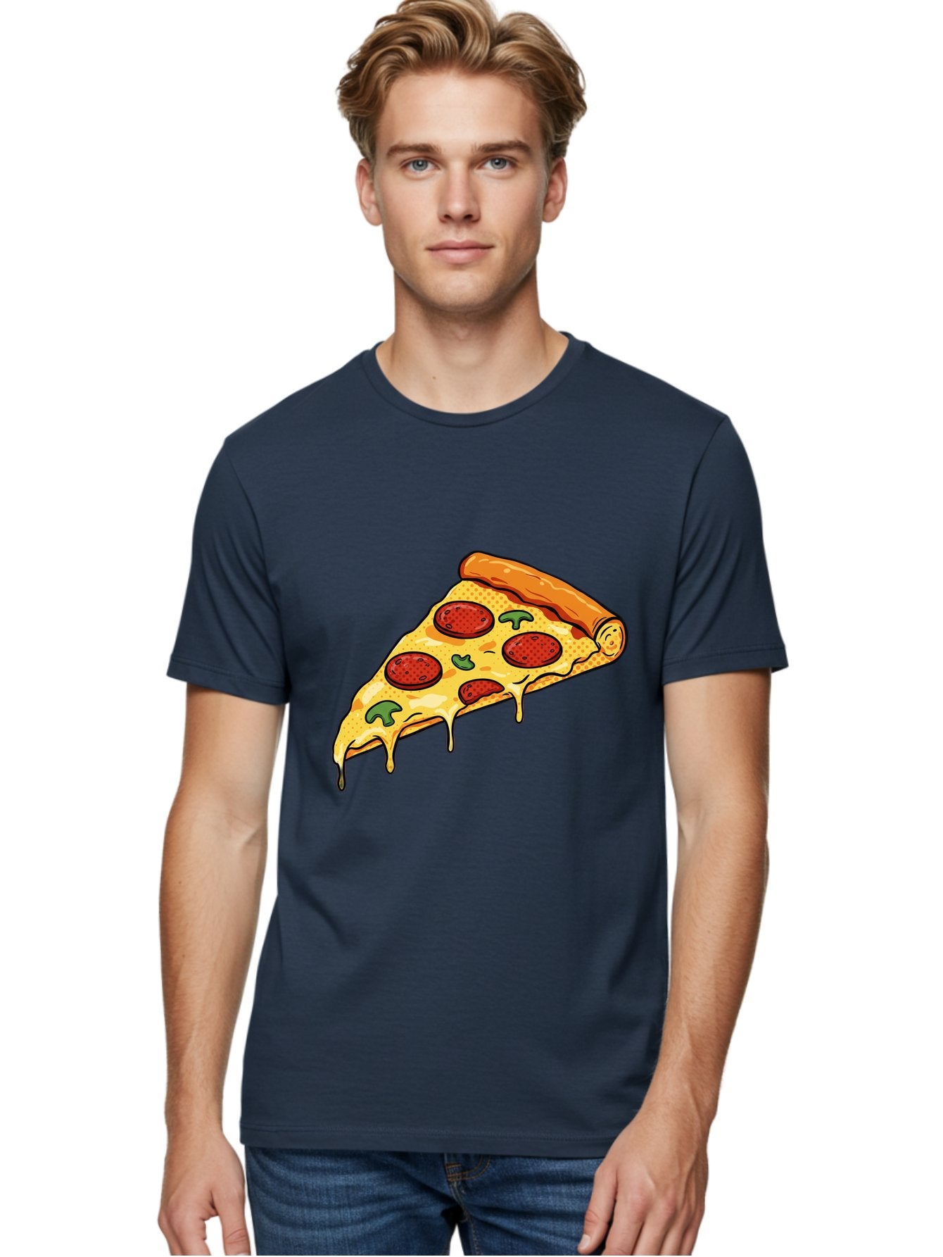 Pepperoni-Pizza-Slice-20 Men'S Graphic Tee, 100% Cotton, Comfortable Casual Summer Wear, Machine Washable, Pepperoni Pizza, Pizza Slice, Melted Cheese, Green Peppers, Tomato Sauce, Italian Food, Food Illustration, Cartoon Pizza, Tasty Pizza, Bac231 24