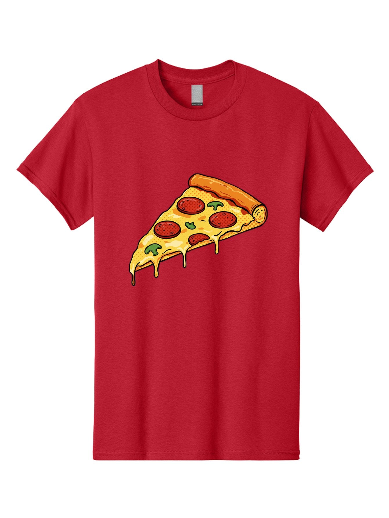 Pepperoni-Pizza-Slice-20 Men'S Graphic Tee, 100% Cotton, Comfortable Casual Summer Wear, Machine Washable, Pepperoni Pizza, Pizza Slice, Melted Cheese, Green Peppers, Tomato Sauce, Italian Food, Food Illustration, Cartoon Pizza, Tasty Pizza, Bac231