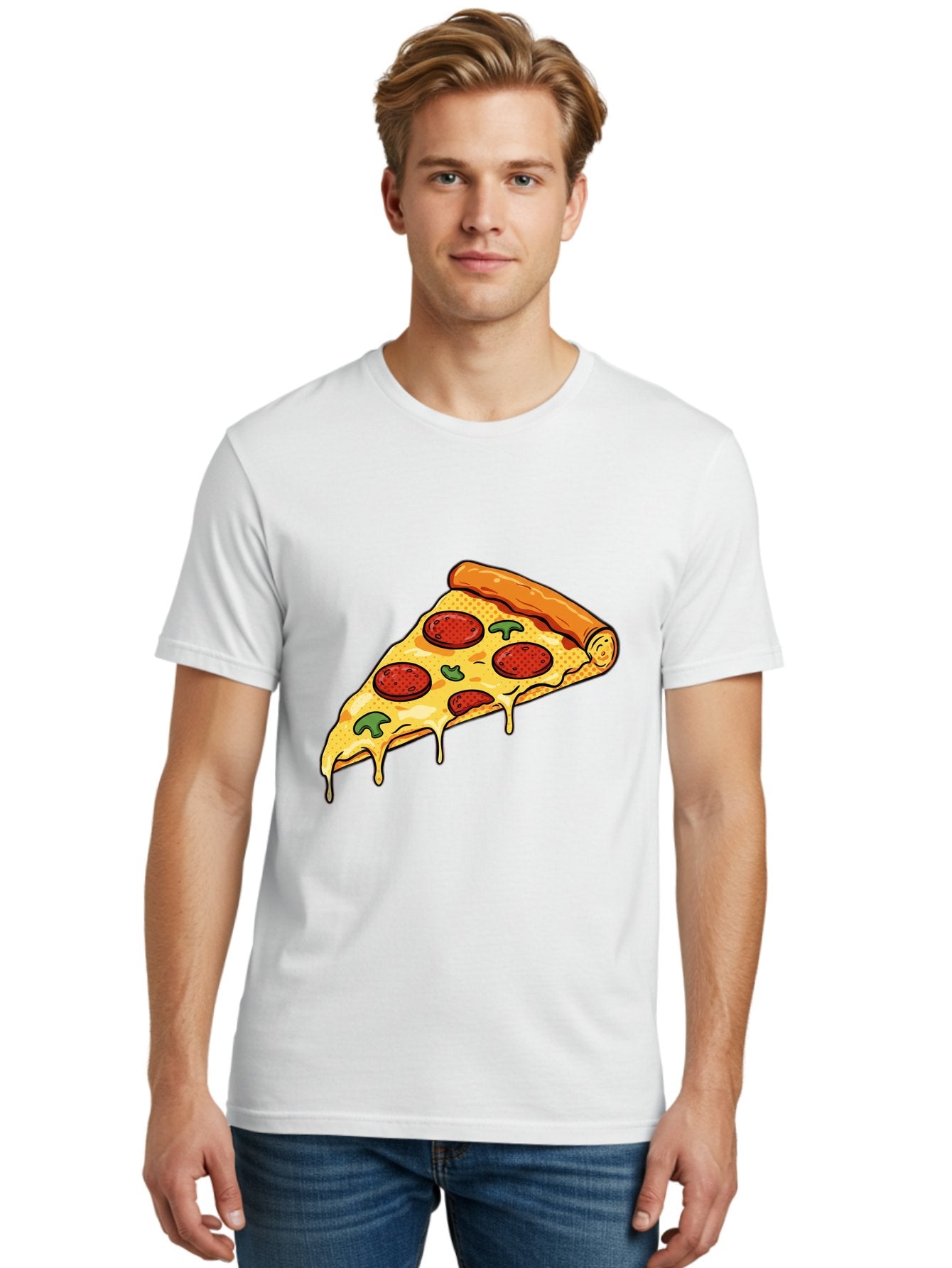 Pepperoni-Pizza-Slice-20 Men'S Graphic Tee, 100% Cotton, Comfortable Casual Summer Wear, Machine Washable, Pepperoni Pizza, Pizza Slice, Melted Cheese, Green Peppers, Tomato Sauce, Italian Food, Food Illustration, Cartoon Pizza, Tasty Pizza, Bac231 25