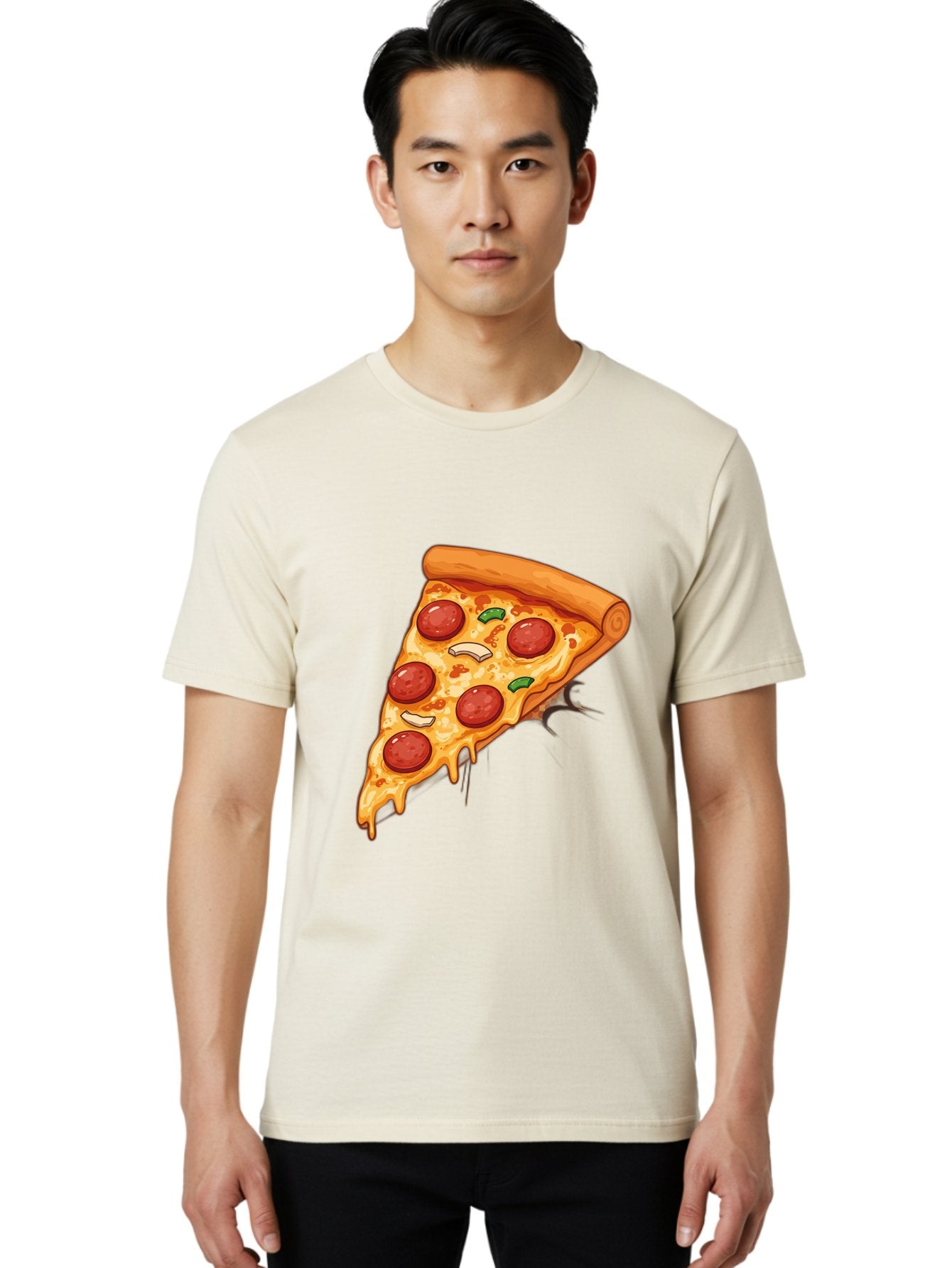 Pepperoni-Pizza-Slice-21 Men'S Graphic Tee, 100% Cotton, Comfortable Casual Summer Wear, Machine Washable, Pepperoni Pizza Slice, Cheesy Goodness, Savory Toppings, Melted Mozzarella, Italian Cuisine, Delicious Food, Appetizing Meal, Drooling, Bac232 22