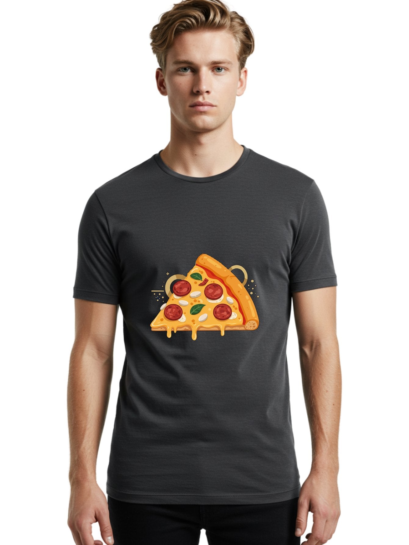 Pepperoni-Pizza-Slice-22 Men'S Graphic Tee, 100% Cotton, Comfortable Casual Summer Wear, Machine Washable, Pepperoni Pizza, Cheesy Goodness, Melted Cheese, Italian Cuisine, Savory Flavors, Appetizing Treat, Food Illustration, Bac233 21