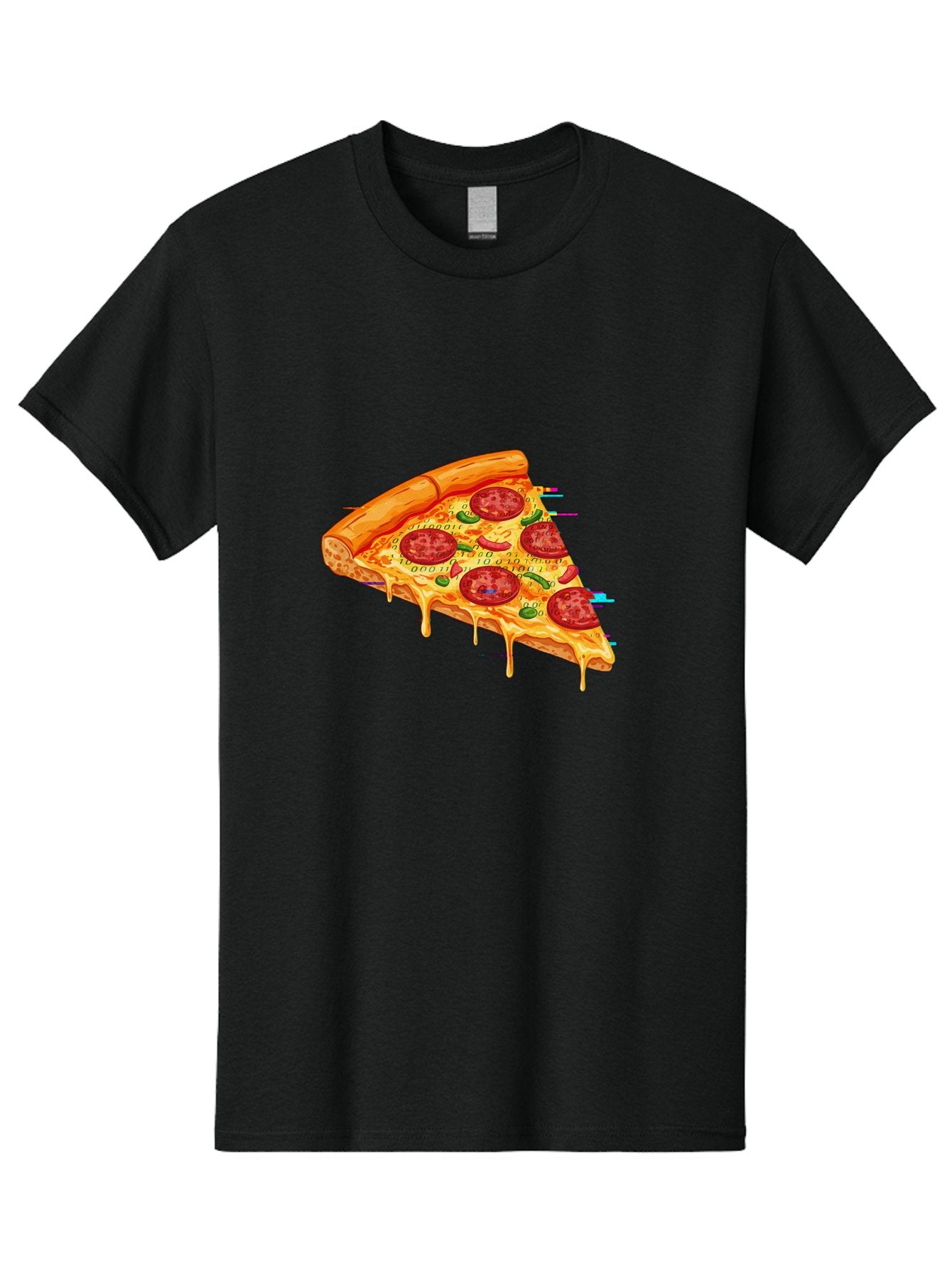 Pepperoni-Pizza-Slice-23 Men'S Graphic Tee, 100% Cotton, Comfortable Casual Summer Wear, Machine Washable, Pepperoni Pizza, Cheese Pizza, Pizza Slice, Melted Cheese, Pepperoni Toppings, Glitch Art, Distorted Image, Digital Art, Modern Design, Bac234 8
