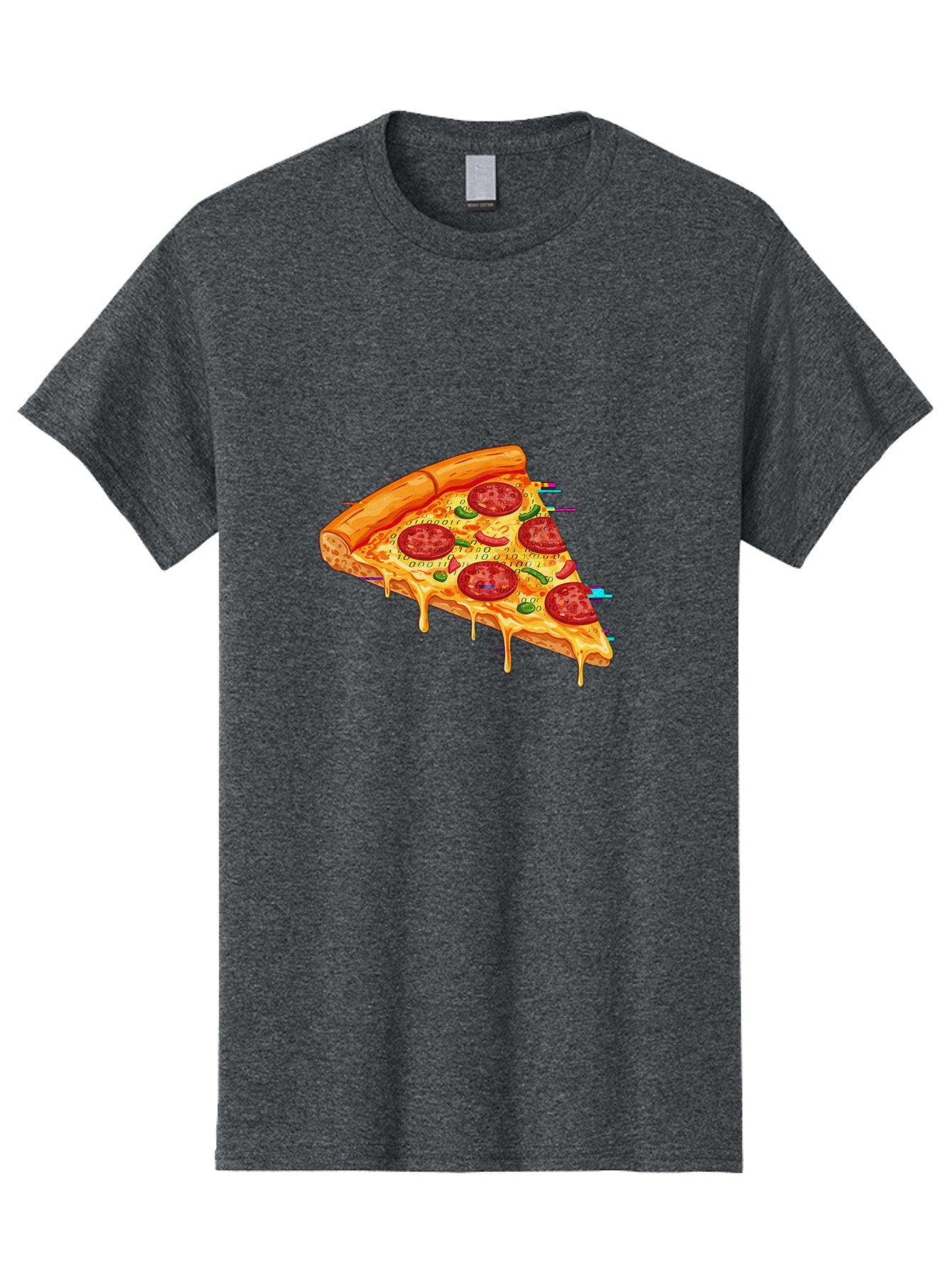 Pepperoni-Pizza-Slice-23 Men'S Graphic Tee, 100% Cotton, Comfortable Casual Summer Wear, Machine Washable, Pepperoni Pizza, Cheese Pizza, Pizza Slice, Melted Cheese, Pepperoni Toppings, Glitch Art, Distorted Image, Digital Art, Modern Design, Bac234 9