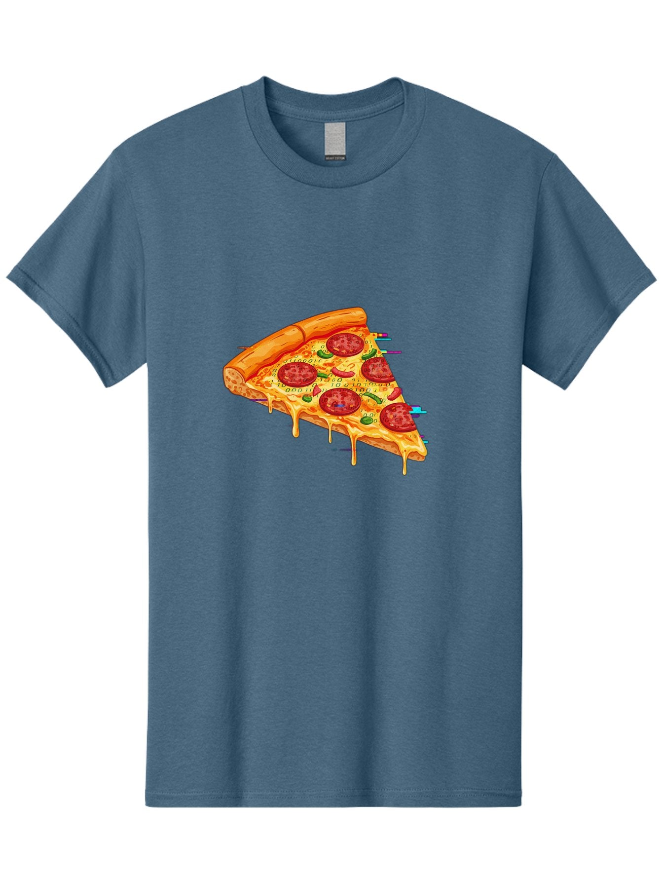 Pepperoni-Pizza-Slice-23 Men'S Graphic Tee, 100% Cotton, Comfortable Casual Summer Wear, Machine Washable, Pepperoni Pizza, Cheese Pizza, Pizza Slice, Melted Cheese, Pepperoni Toppings, Glitch Art, Distorted Image, Digital Art, Modern Design, Bac234 15