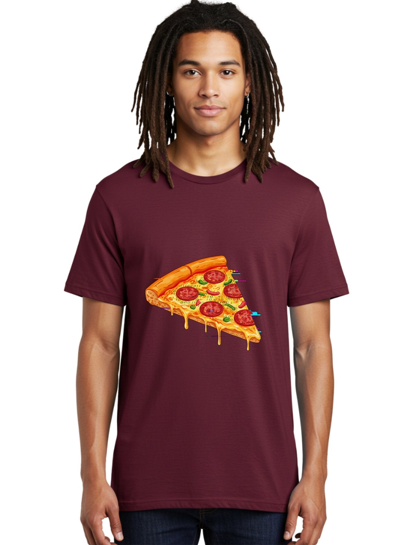 Pepperoni-Pizza-Slice-23 Men'S Graphic Tee, 100% Cotton, Comfortable Casual Summer Wear, Machine Washable, Pepperoni Pizza, Cheese Pizza, Pizza Slice, Melted Cheese, Pepperoni Toppings, Glitch Art, Distorted Image, Digital Art, Modern Design, Bac234 17
