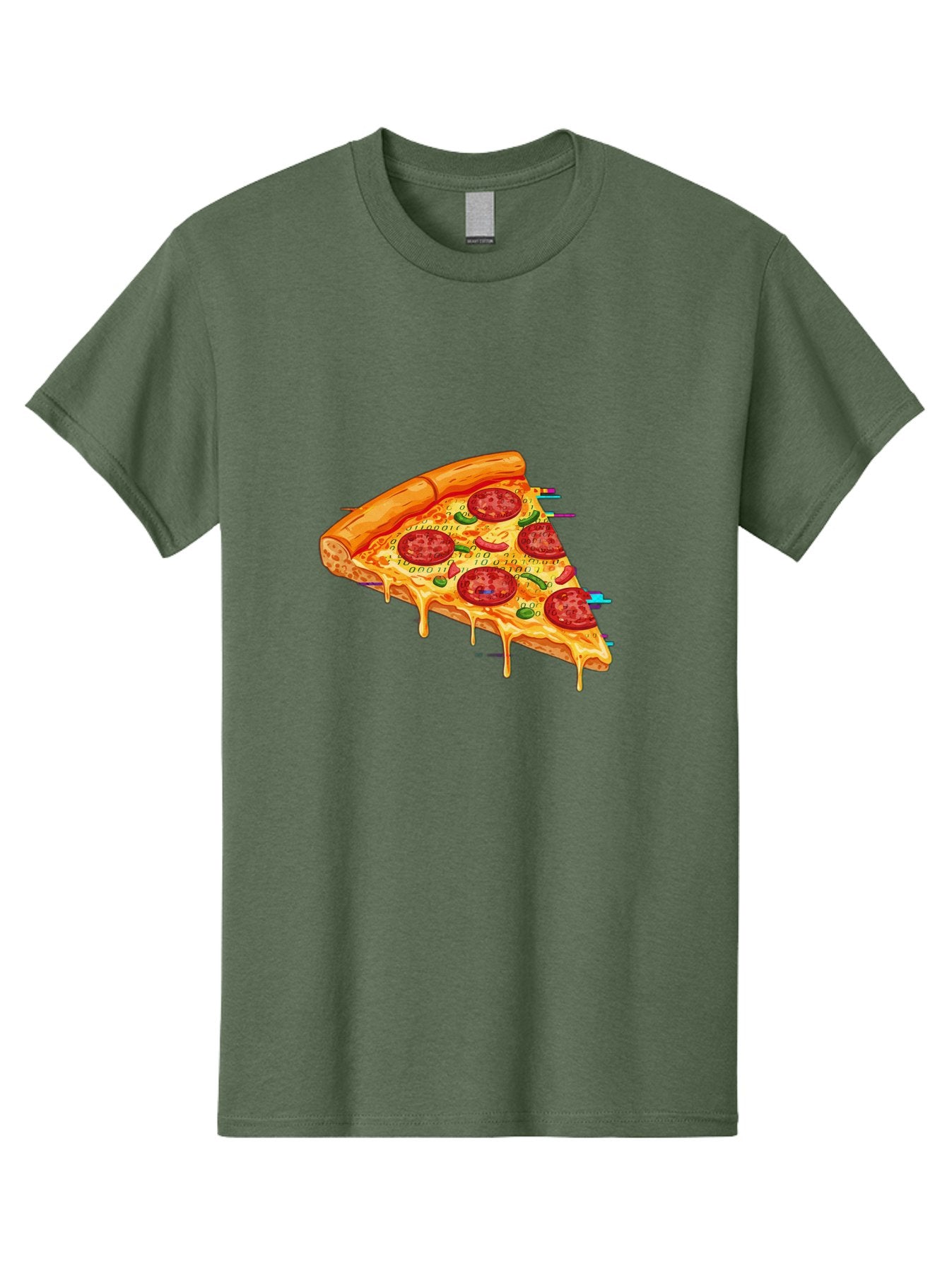 Pepperoni-Pizza-Slice-23 Men'S Graphic Tee, 100% Cotton, Comfortable Casual Summer Wear, Machine Washable, Pepperoni Pizza, Cheese Pizza, Pizza Slice, Melted Cheese, Pepperoni Toppings, Glitch Art, Distorted Image, Digital Art, Modern Design, Bac234 3
